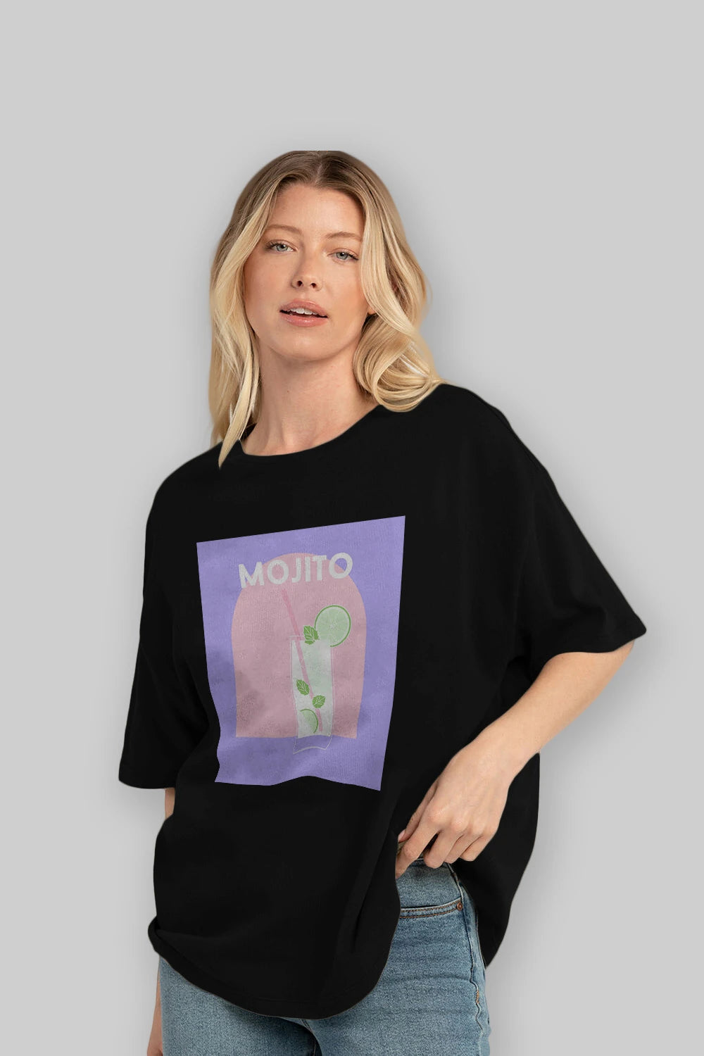 Mojito 2 Ön Baskılı Oversize t-shirt Erkek Kadın Unisex %100 Pamuk Bisiklet Yaka tişort