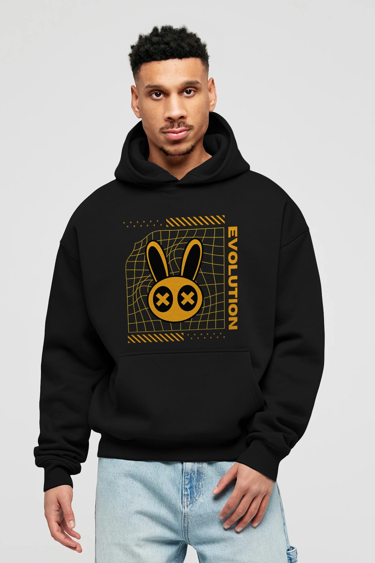 Evolution Yazılı Ön Baskılı Oversize Hoodie Kapüşonlu Sweatshirt Erkek Kadın Unisex