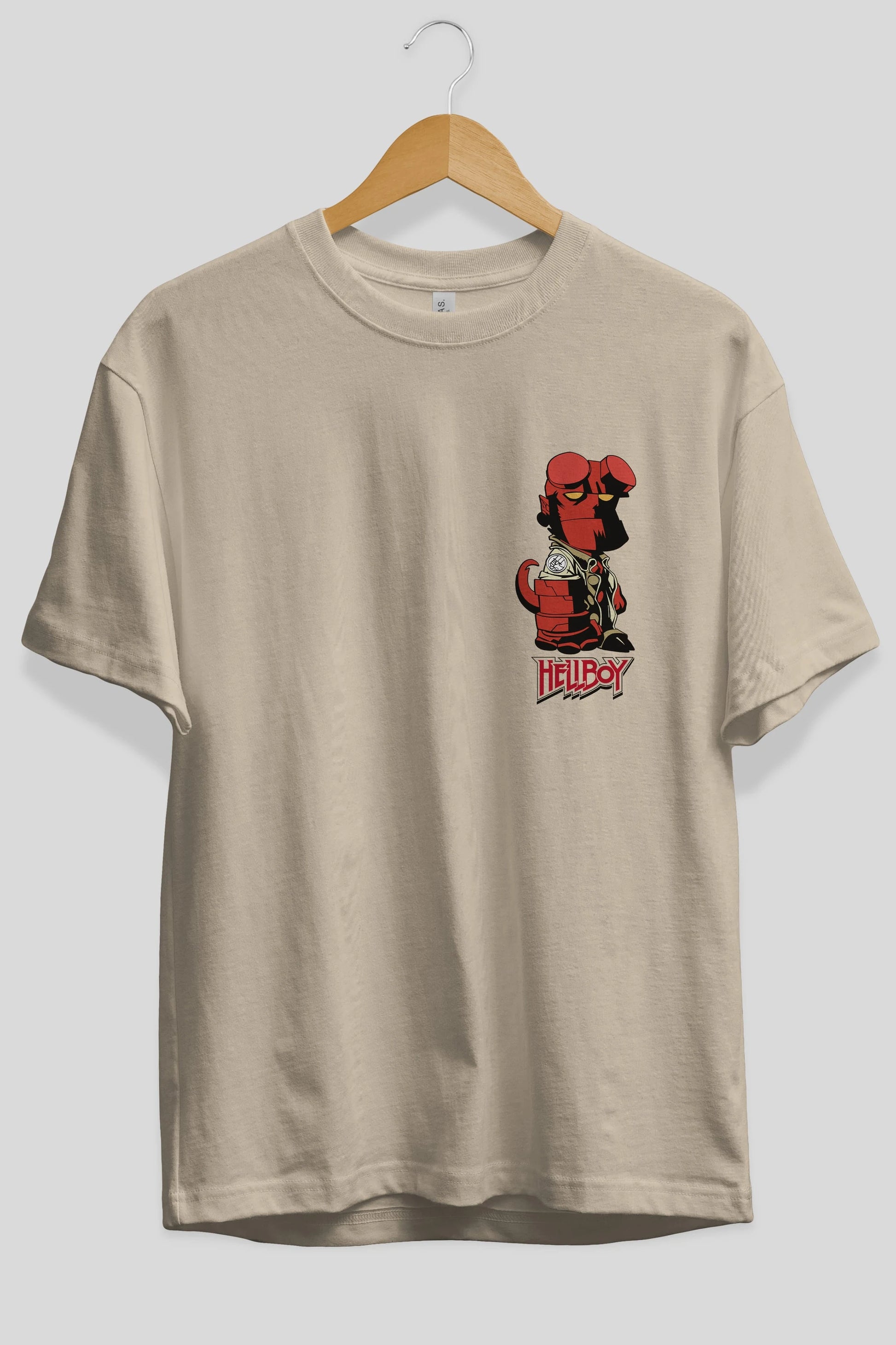 Hellboy (1) Ön Sol Baskılı Oversize t-shirt Erkek Kadın Unisex %100 Pamuk Bisiklet Yaka tişort