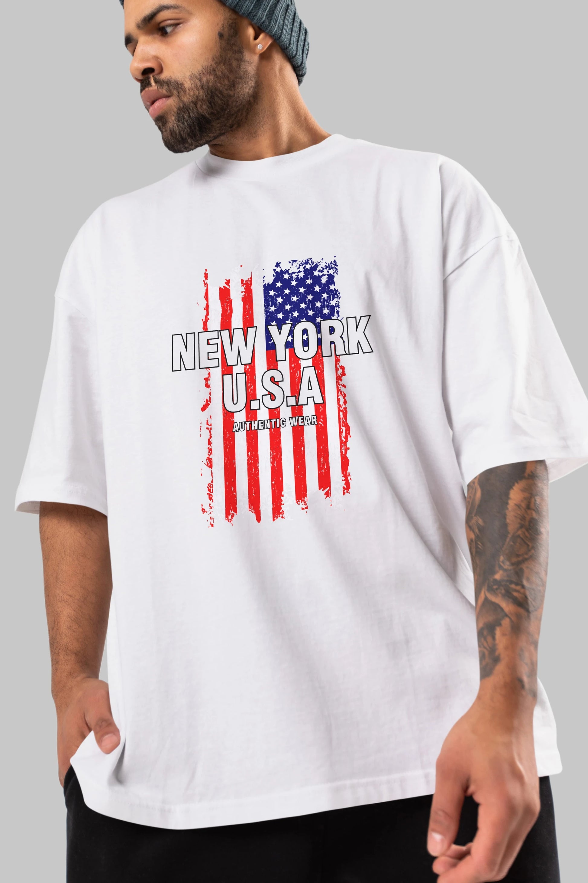New York Usa Ön Baskılı Oversize t-shirt Erkek Kadın Unisex