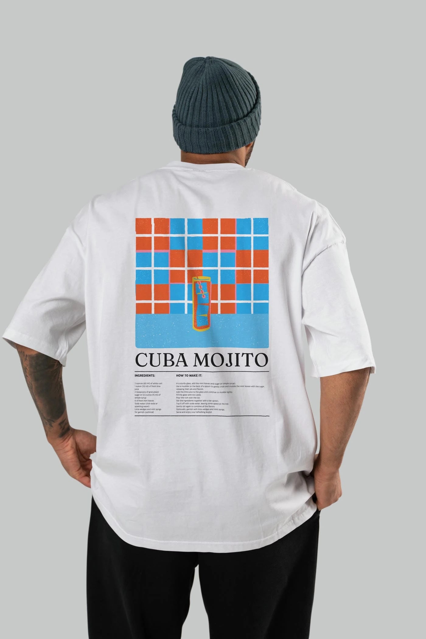 Cuba Mojıto Kokteyl Serisi Arka Baskılı Oversize t-shirt Erkek Kadın %100 Pamuk Bisiklet Yaka tişort