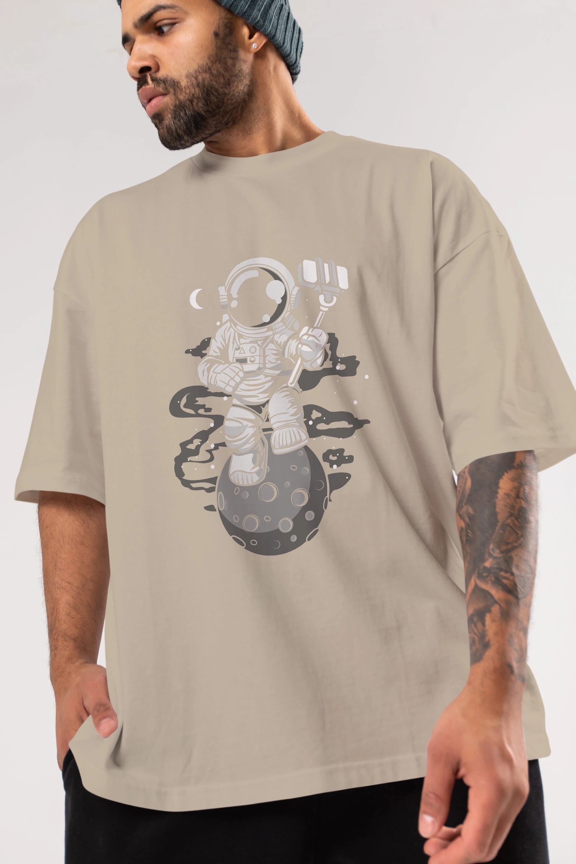 Astronaut Selfie Ön Baskılı Oversize t-shirt Erkek Kadın Unisex