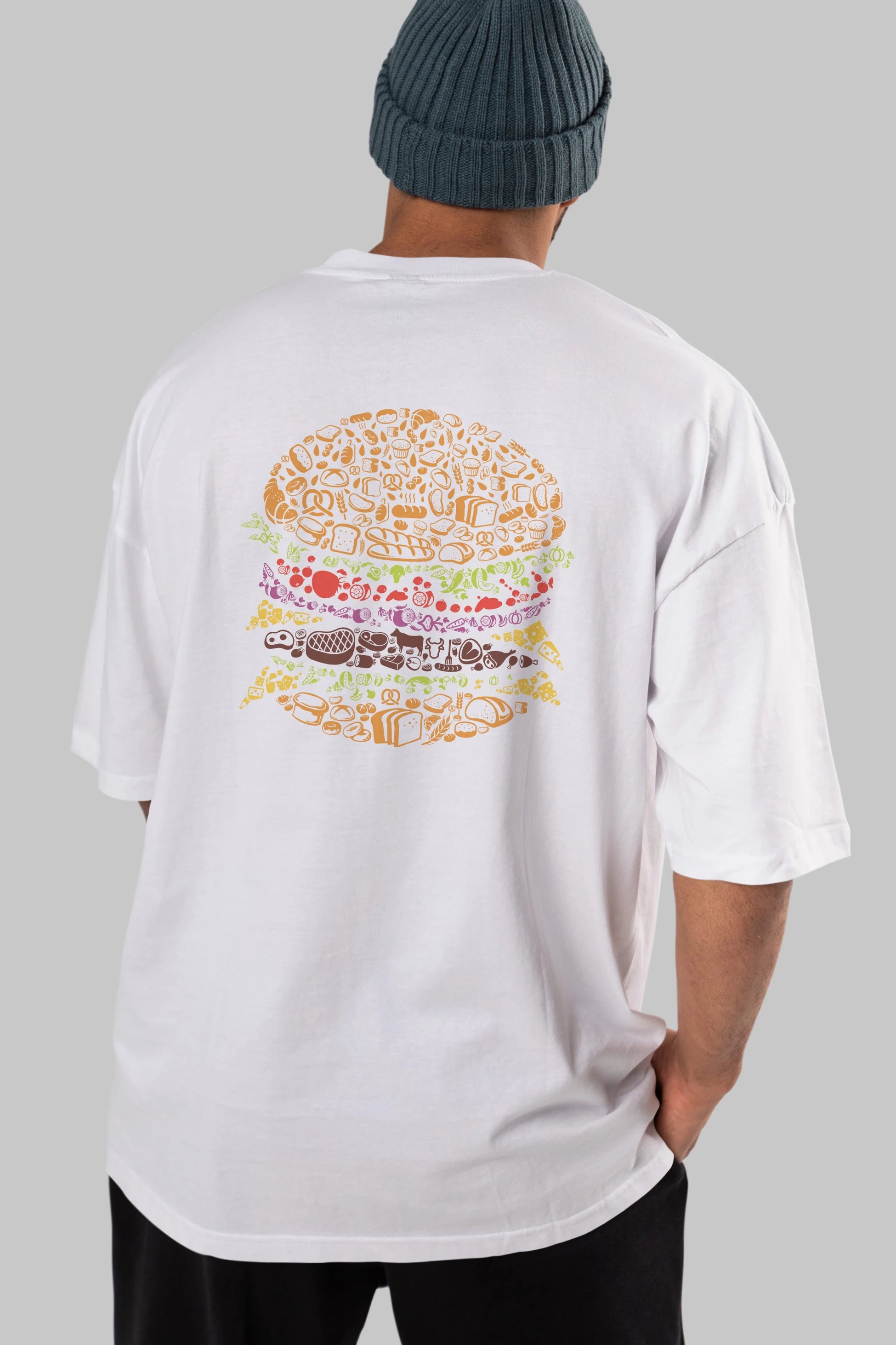 Burger Arka Baskılı Oversize t-shirt %100 pamuk Erkek Kadın Unisex