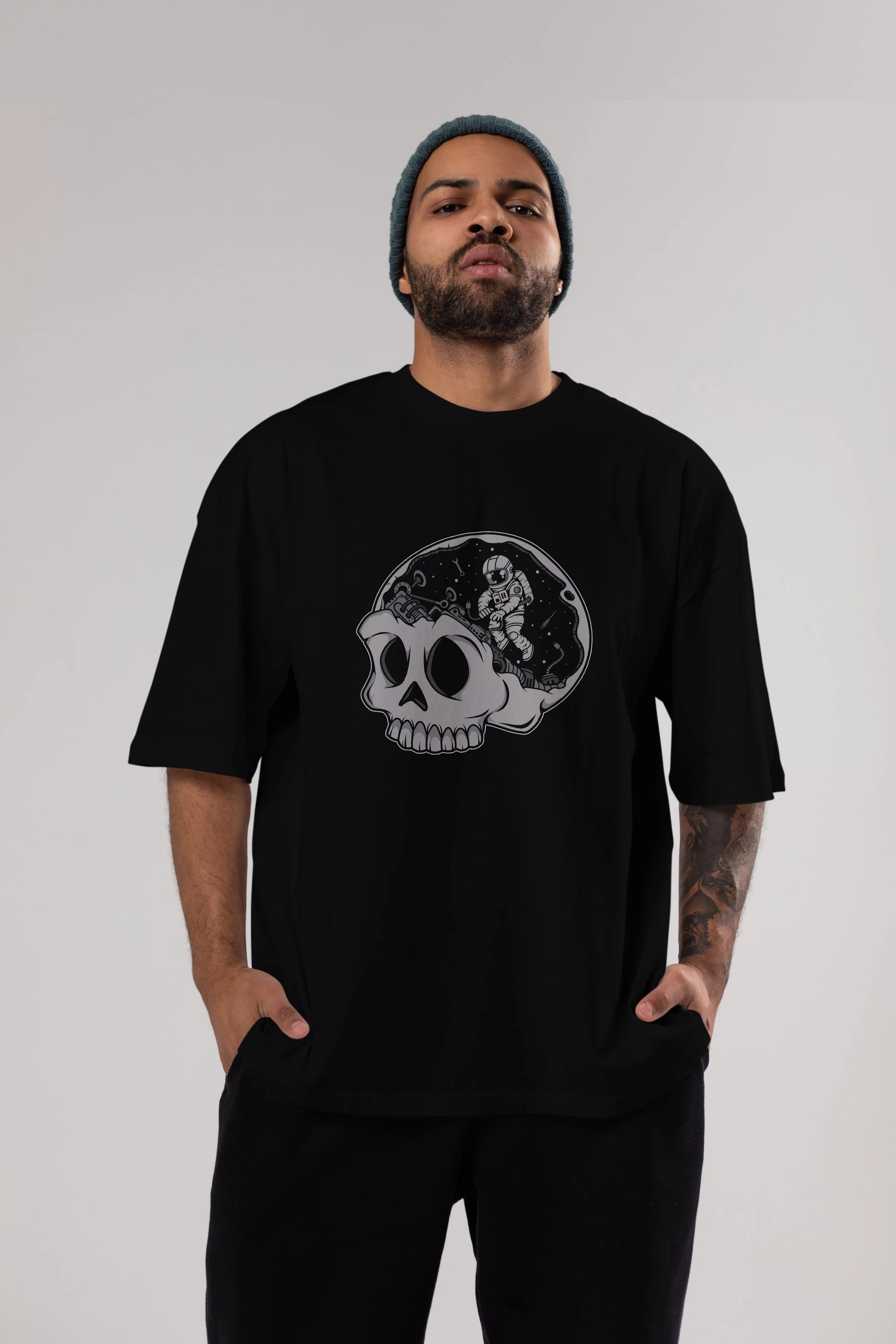Astronaut Skull Brain Ön Baskılı Oversize t-shirt Erkek Kadın Unisex
