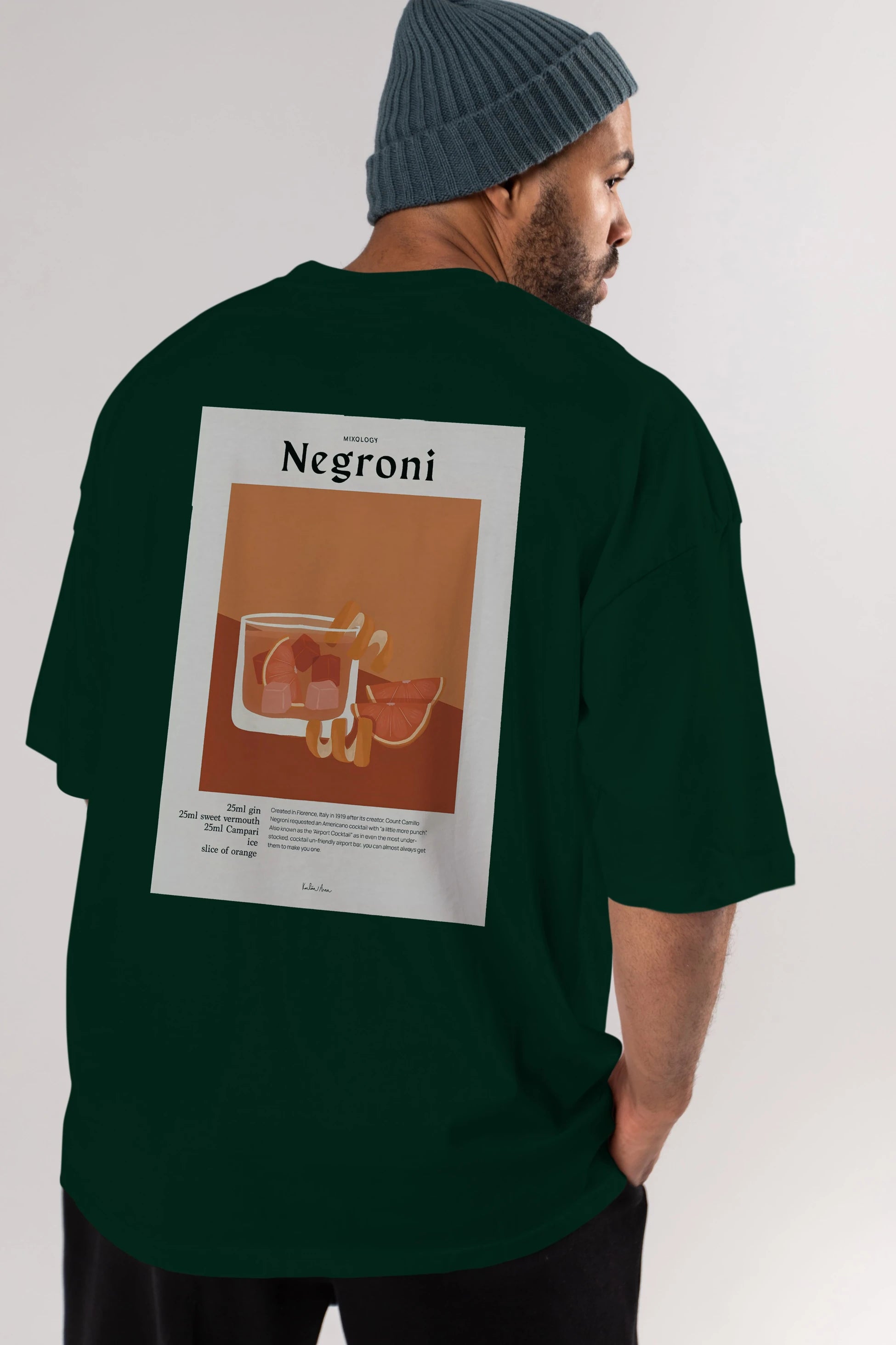 Mixology Negroni Arka Baskılı Oversize t-shirt Erkek Kadın Unisex %100 Pamuk Bisiklet Yaka tişort