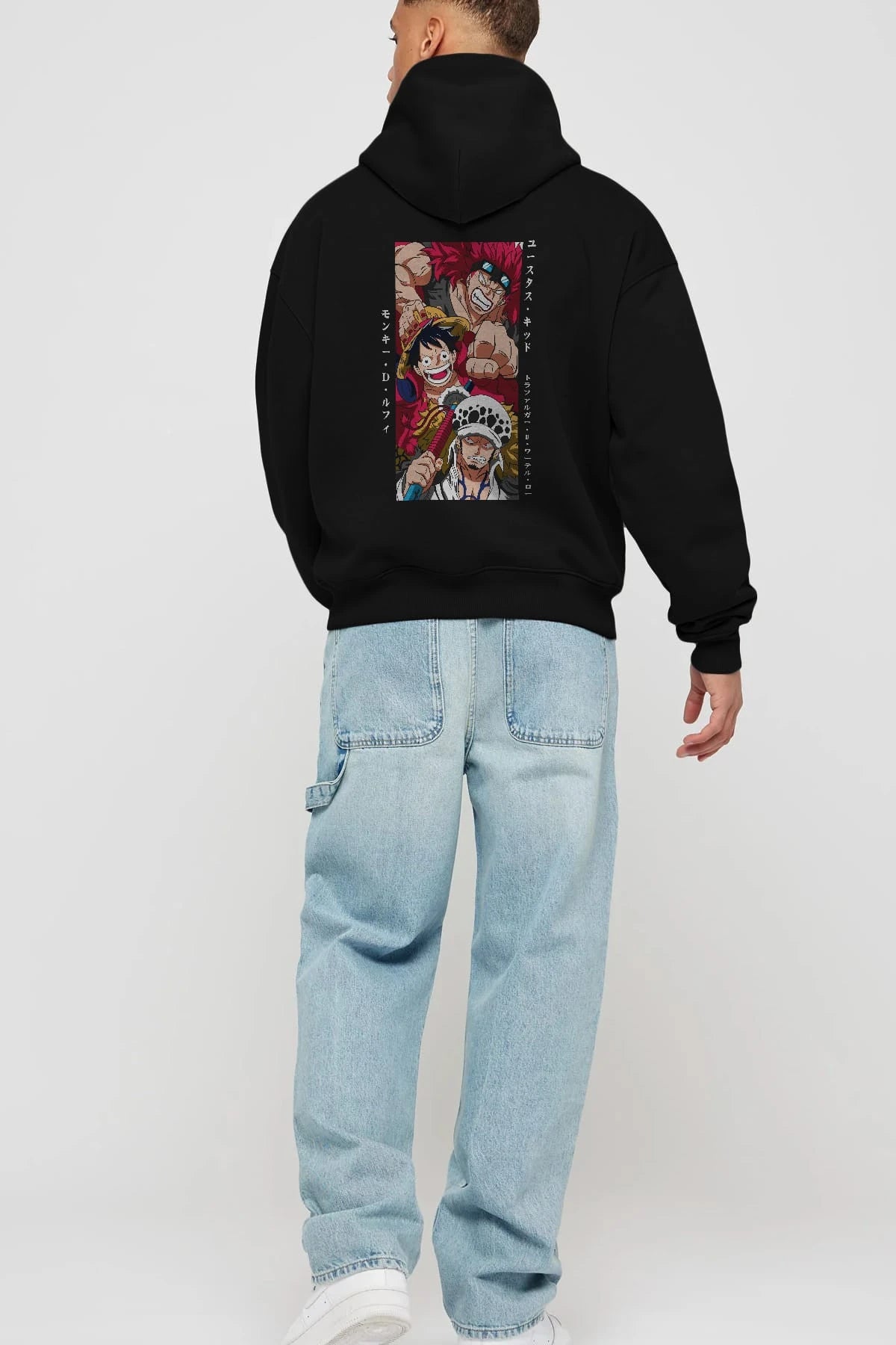 SUPER NOVAS one piece Anime Arka Baskılı Hoodie Oversize Kapüşonlu Sweatshirt Erkek Kadın Unisex