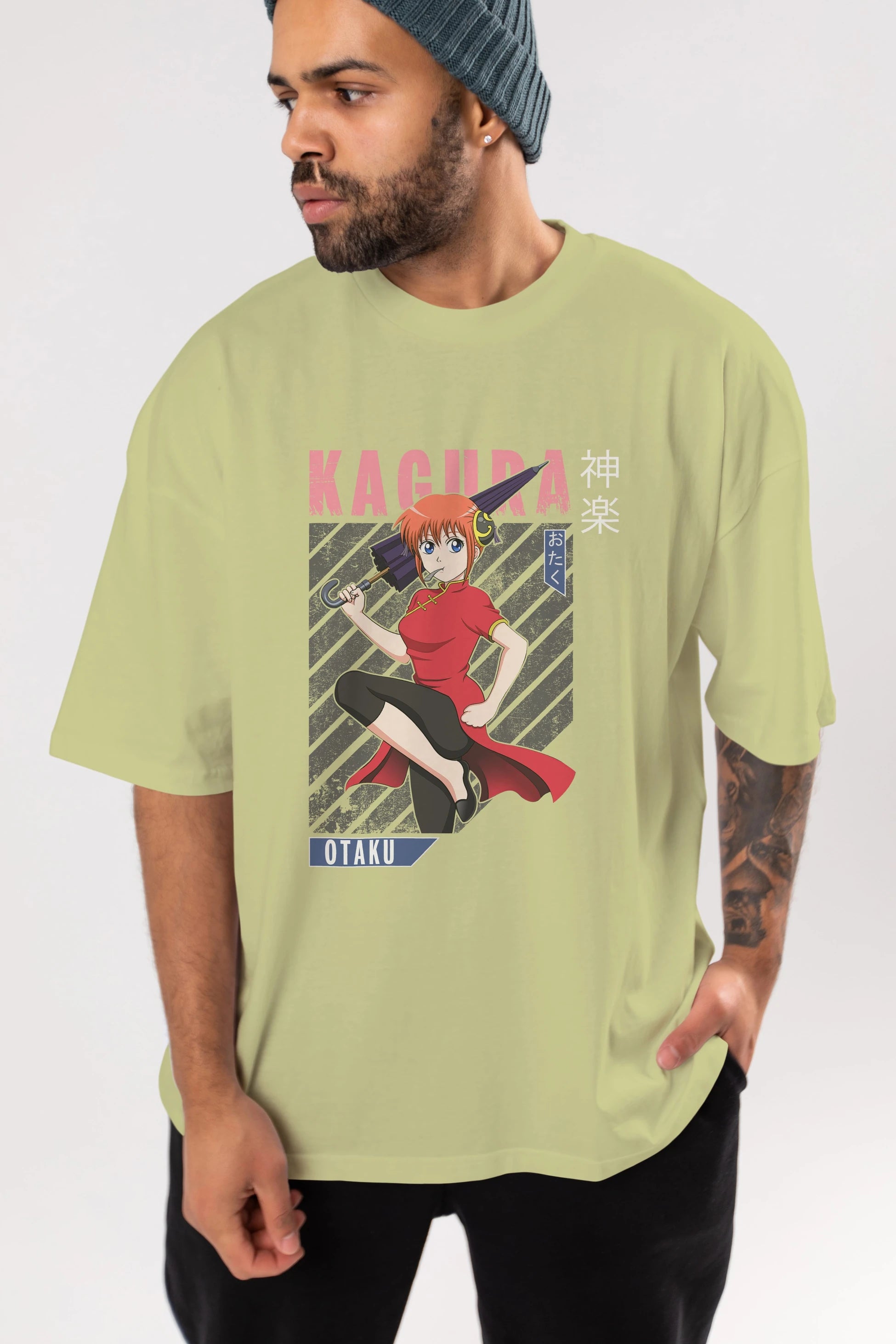 Kagura GINTAMA 1 Anime Ön Baskılı Oversize t-shirt %100 pamuk Erkek Kadın Unisex
