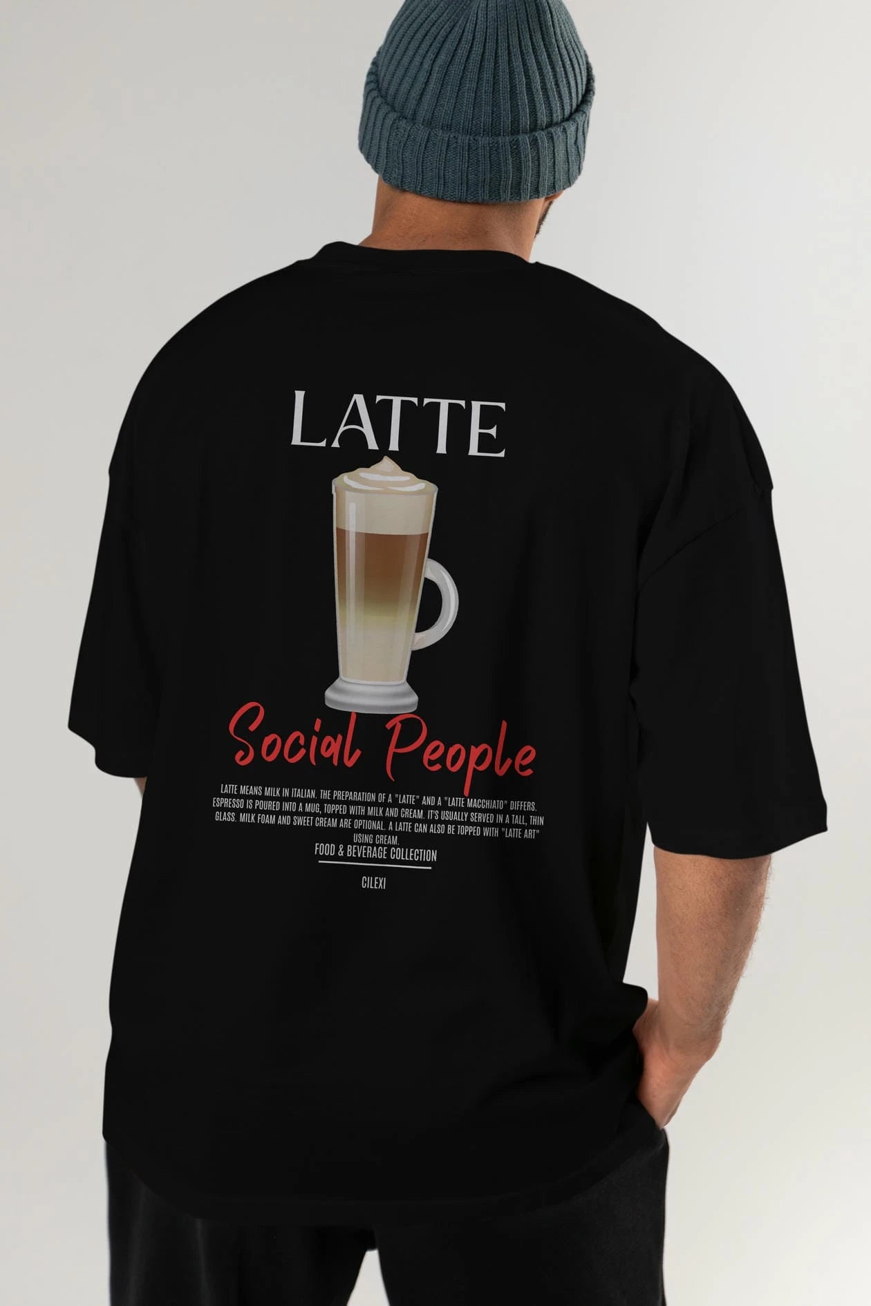 Latte Kokteyl Serisi Baskılı Oversize t-shirt Erkek Kadın Unisex %100 Pamuk Bisiklet Yaka tişort