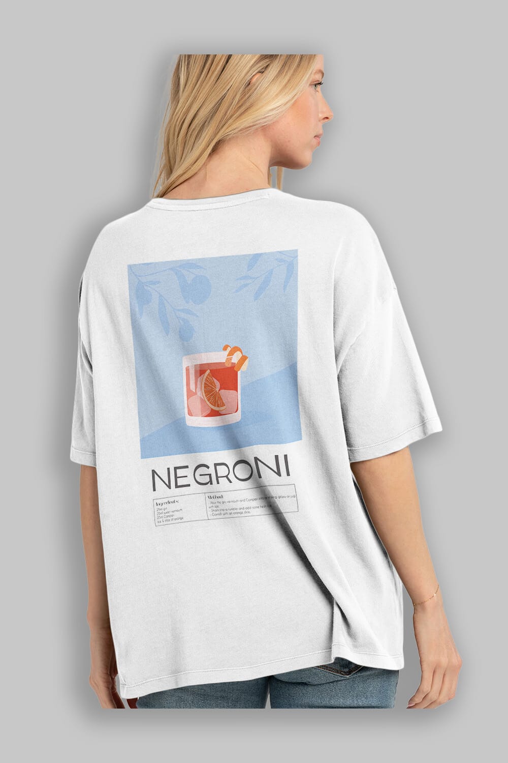 Negroni Arka Baskılı Oversize t-shirt Erkek Kadın Unisex %100 Pamuk Bisiklet Yaka tişort