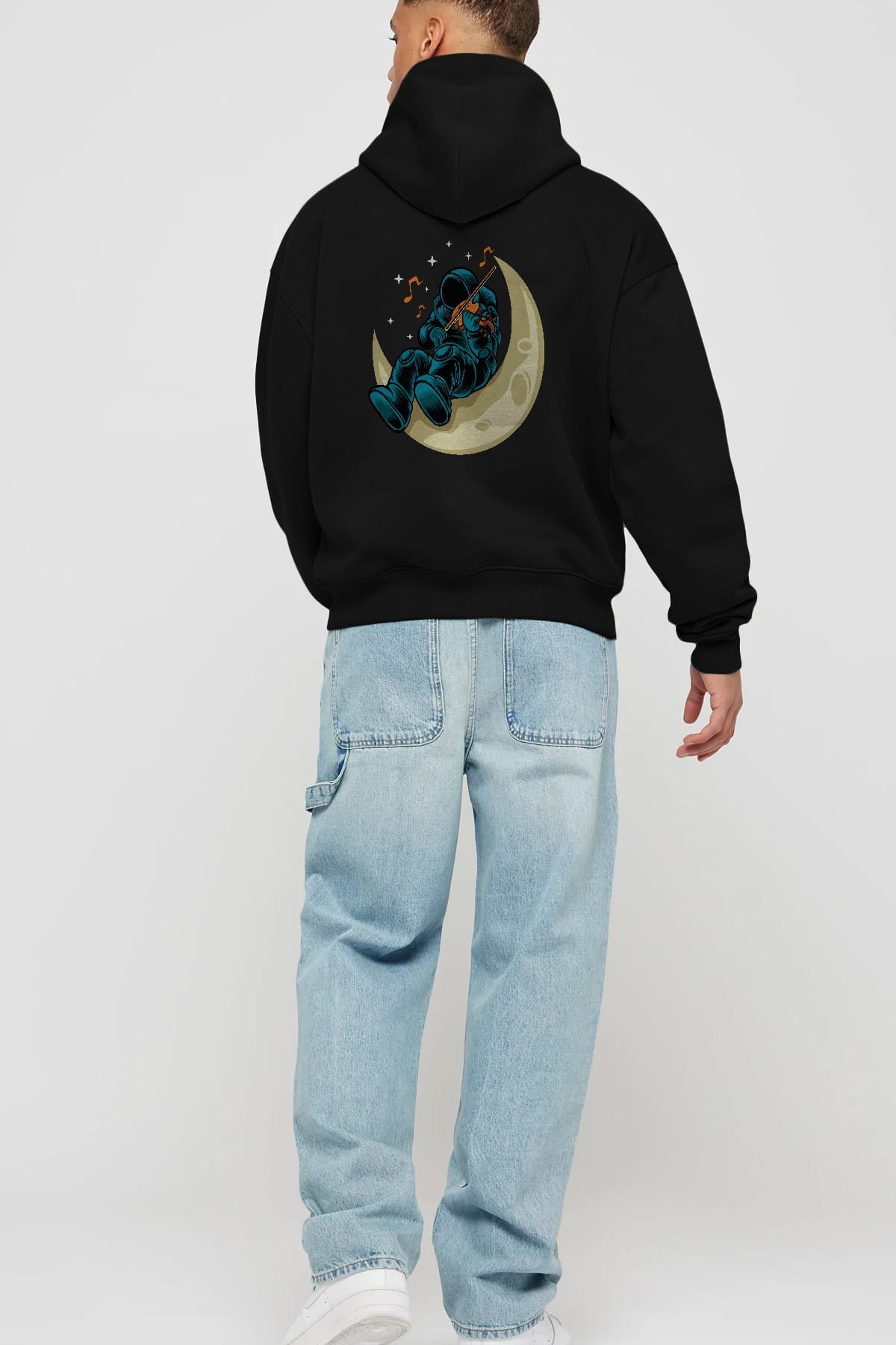Playing Vionist in Space Arka Baskılı Hoodie Oversize Kapüşonlu Sweatshirt Erkek Kadın Unisex