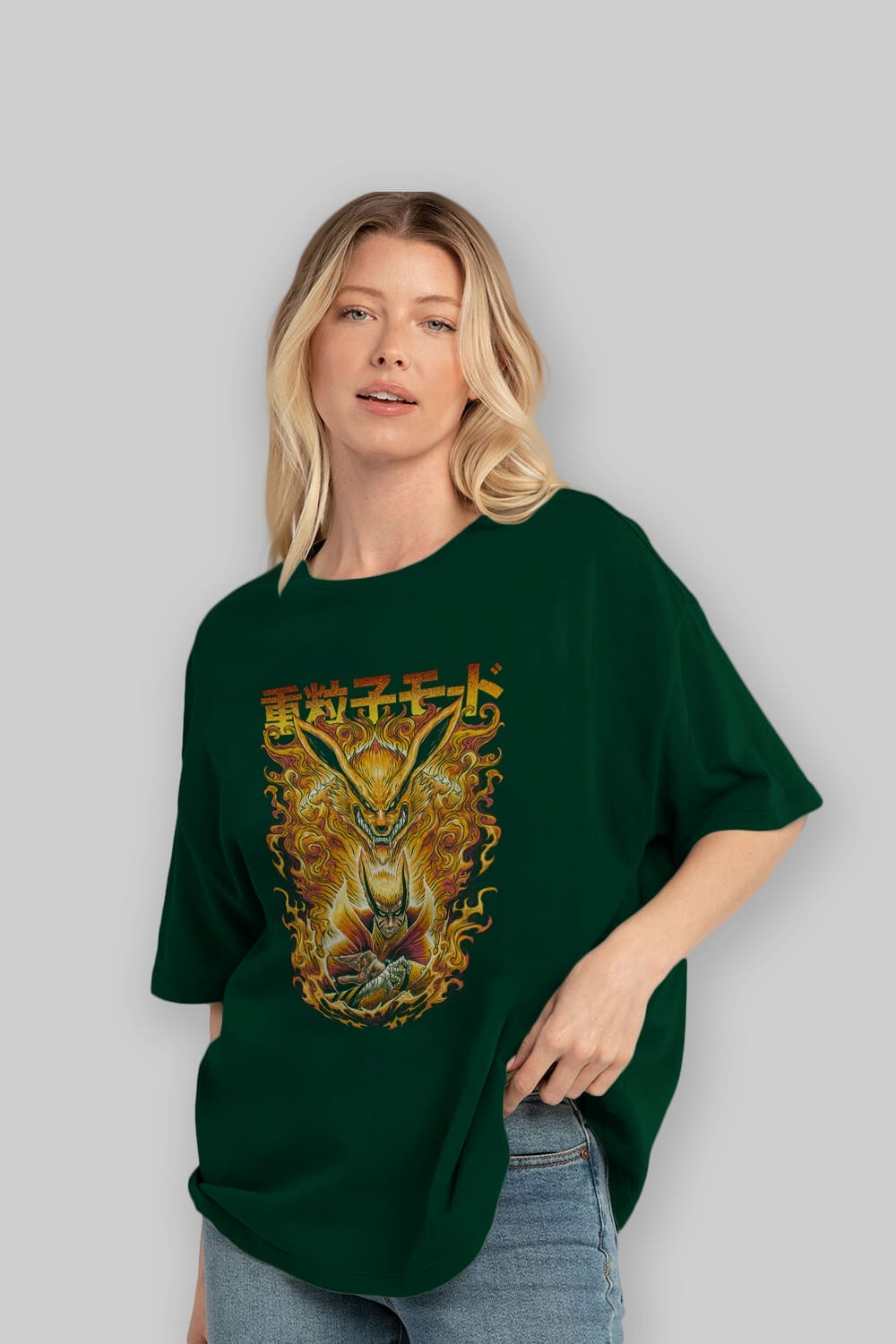 NARUTO KYUUBI 1 Anime Ön Baskılı Oversize t-shirt %100 pamuk Erkek Kadın Unisex