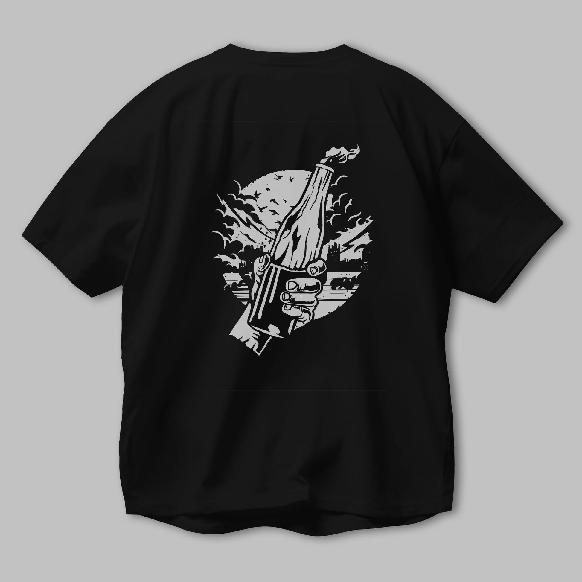 Molotov Cocktail Arka Baskılı Oversize t-shirt Erkek Kadın Unisex %100 Pamuk