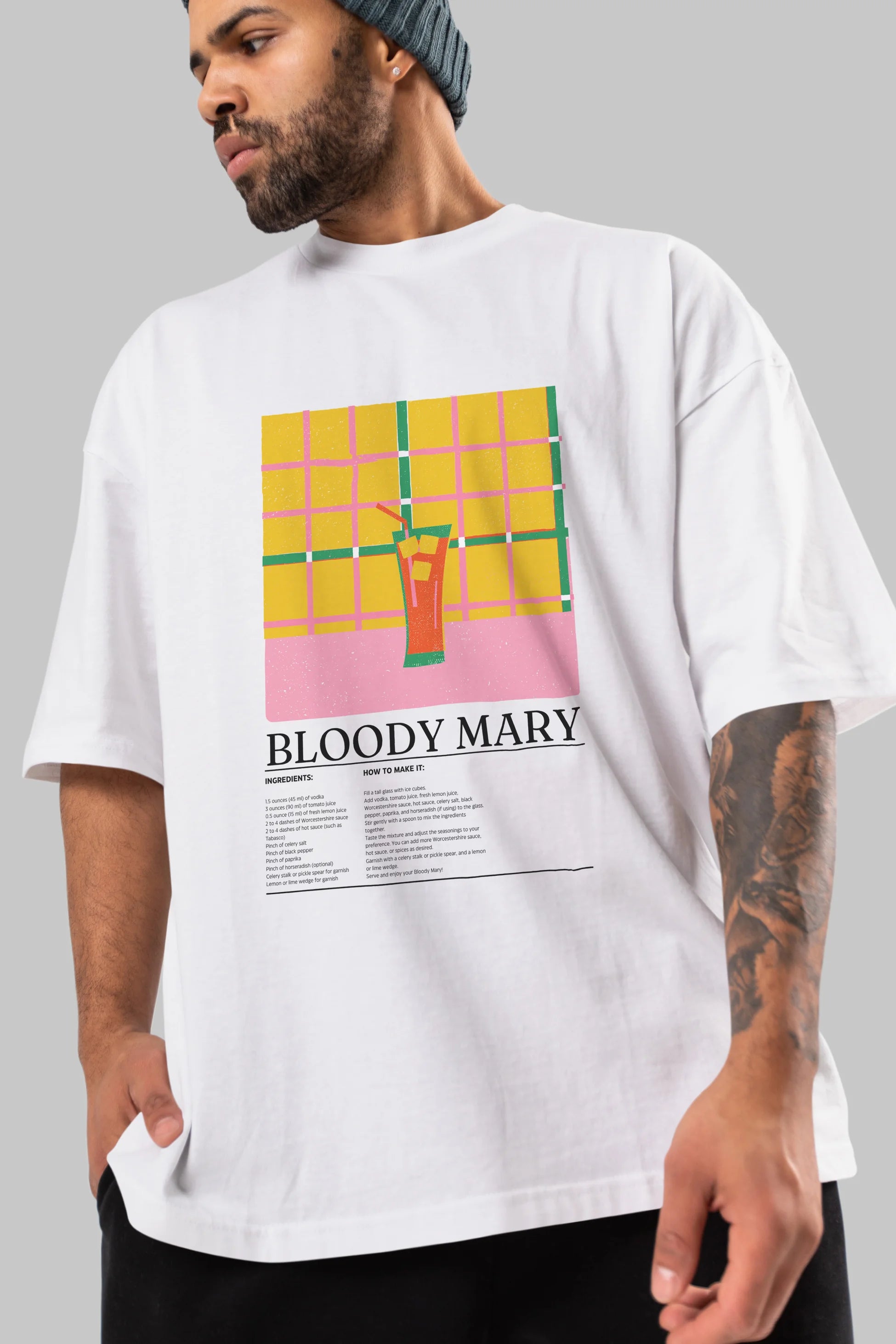 Bloody Mary Kokteyl Ön Baskılı Oversize t-shirt Erkek Kadın %100 Pamuk Bisiklet Yaka tişort