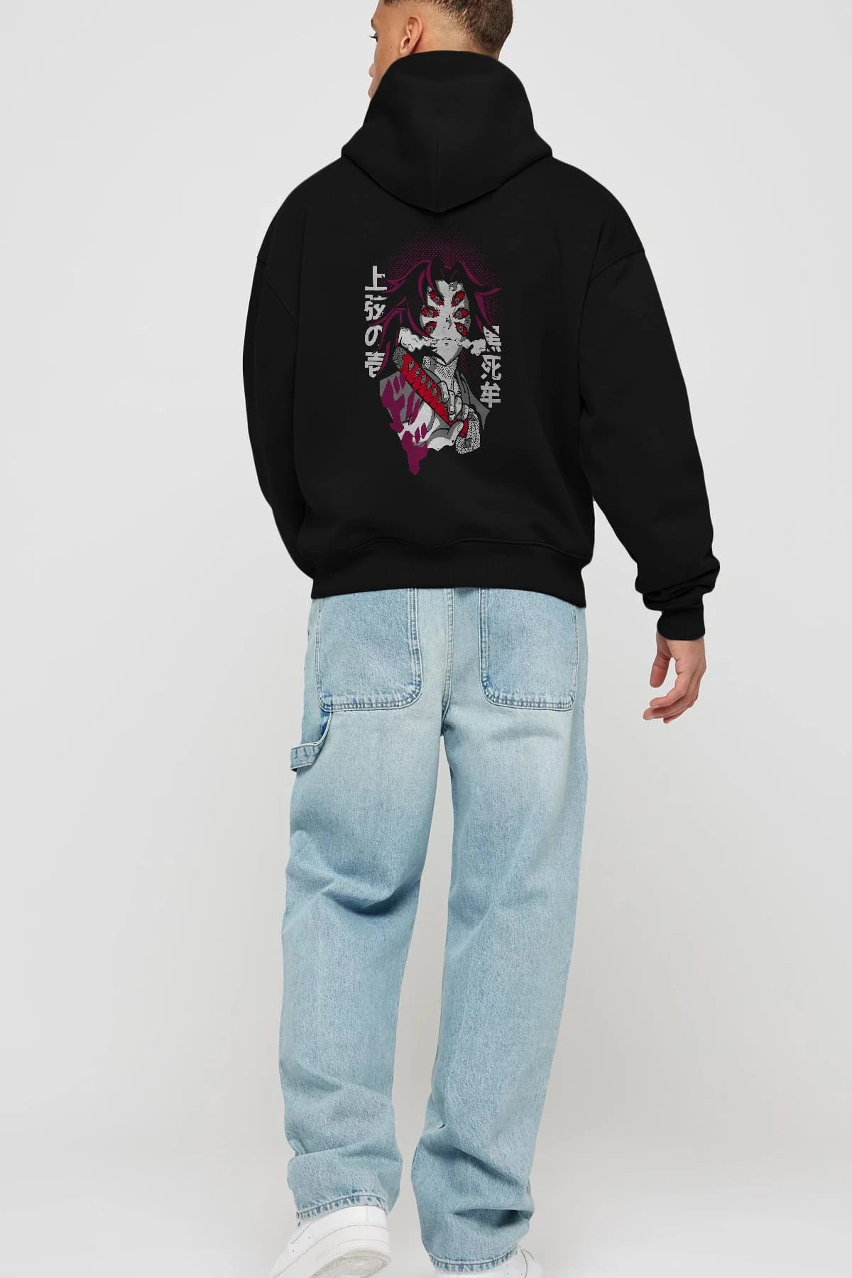 Kokushibo Anime Arka Baskılı Hoodie Oversize Kapüşonlu Sweatshirt Erkek Kadın Unisex