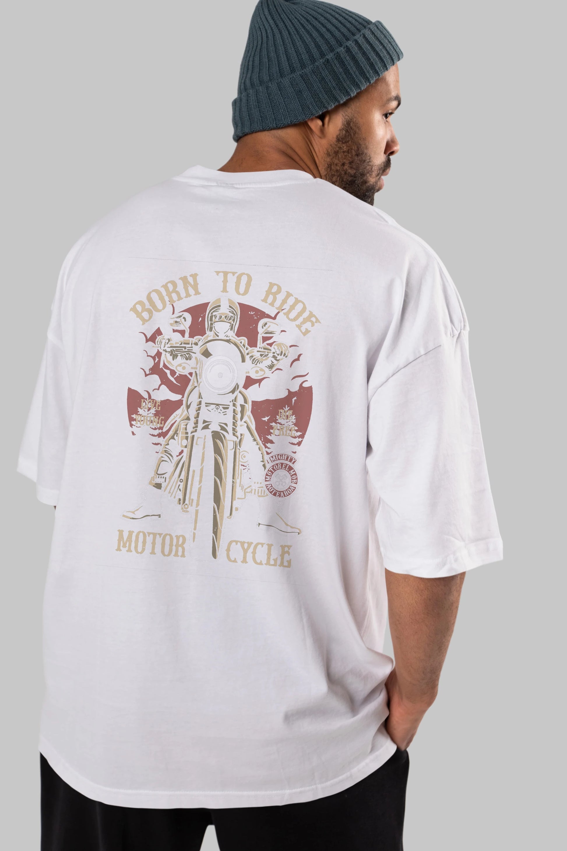 Born To Ride Arka Baskılı Oversize t-shirt Erkek Kadın Unisex %100 Pamuk