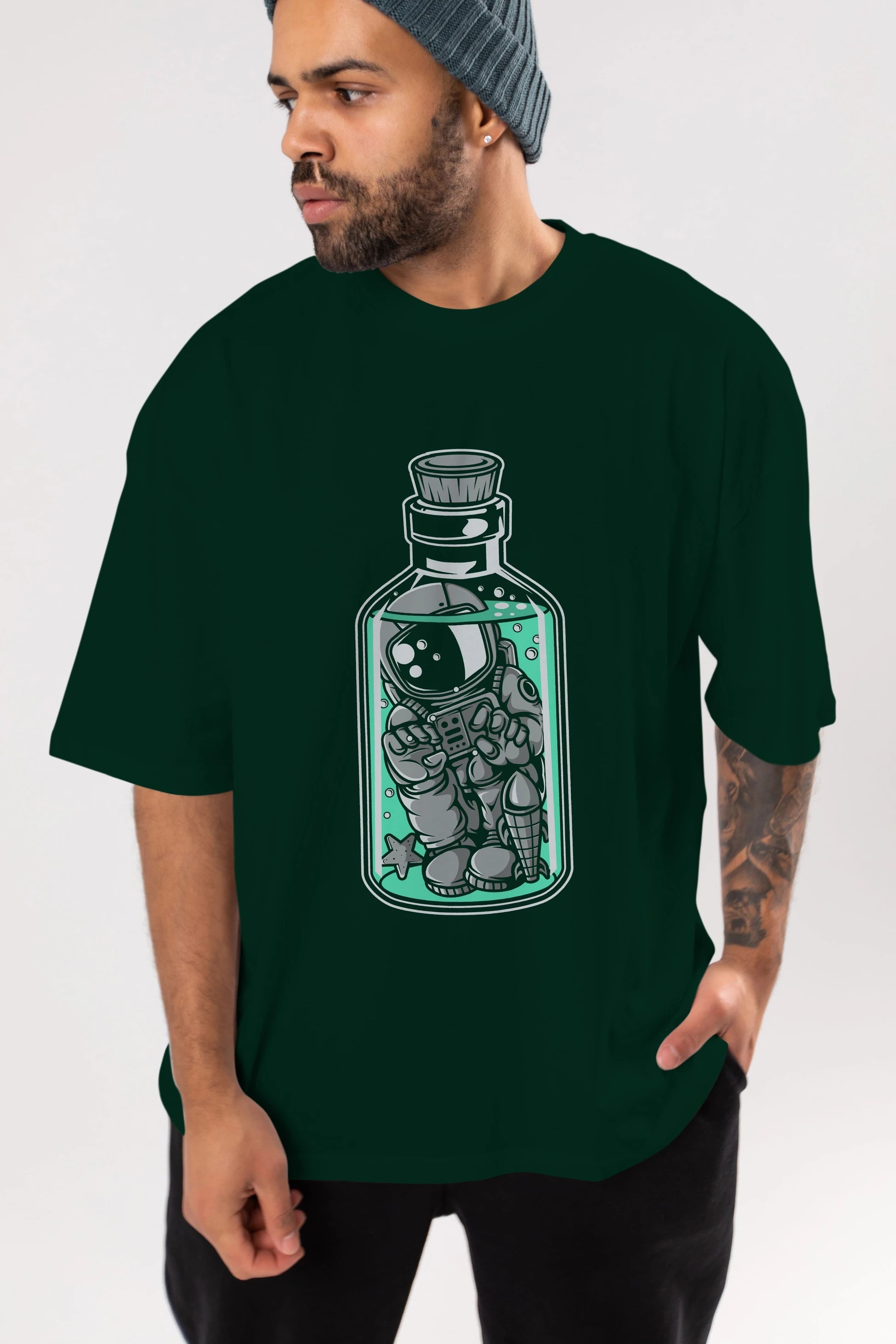 Astronaut in The Bottle Ön Baskılı Oversize t-shirt Erkek Kadın Unisex