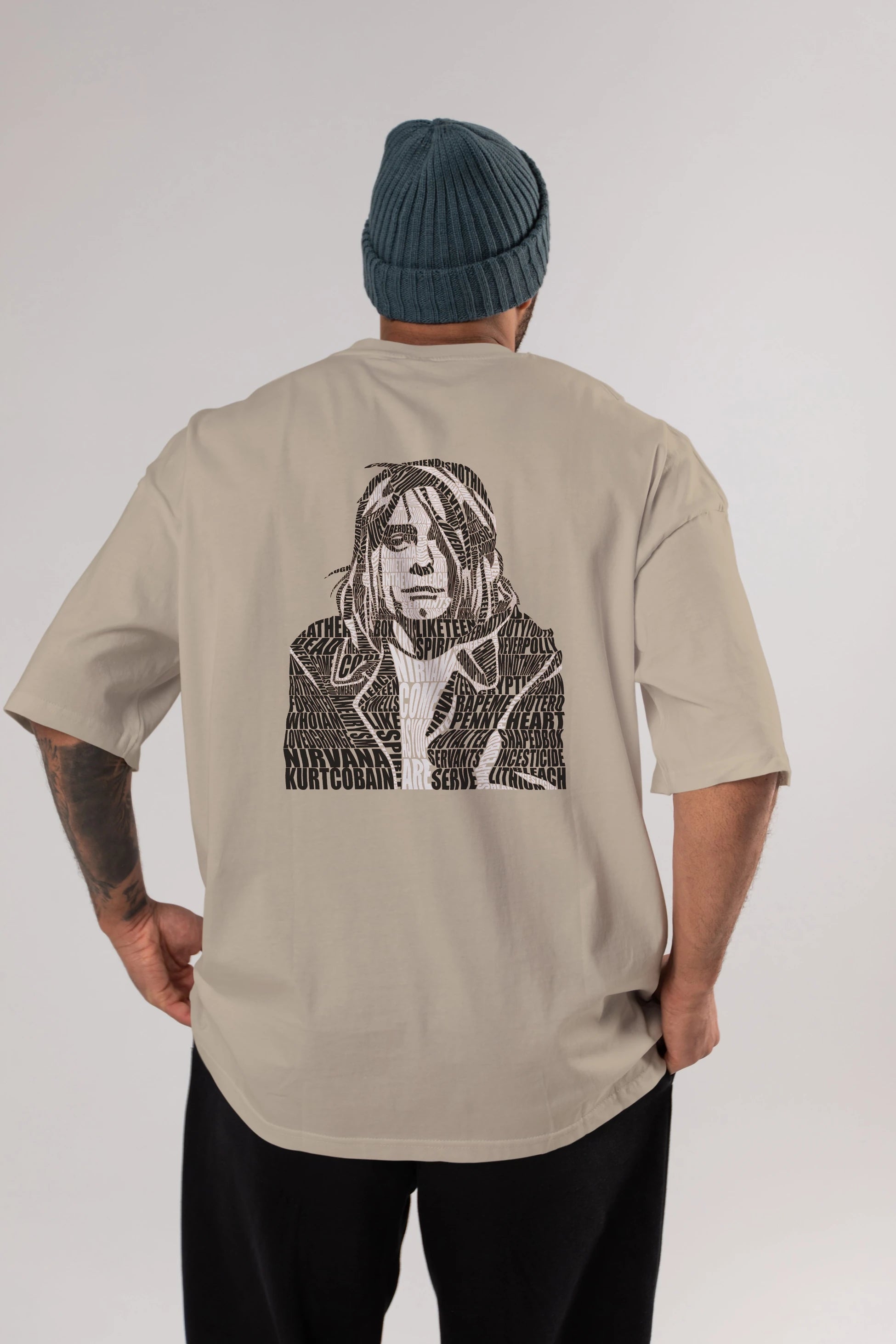 Kurt Cobain Calligram Arka Baskılı Oversize t-shirt %100 pamuk Erkek Kadın Unisex
