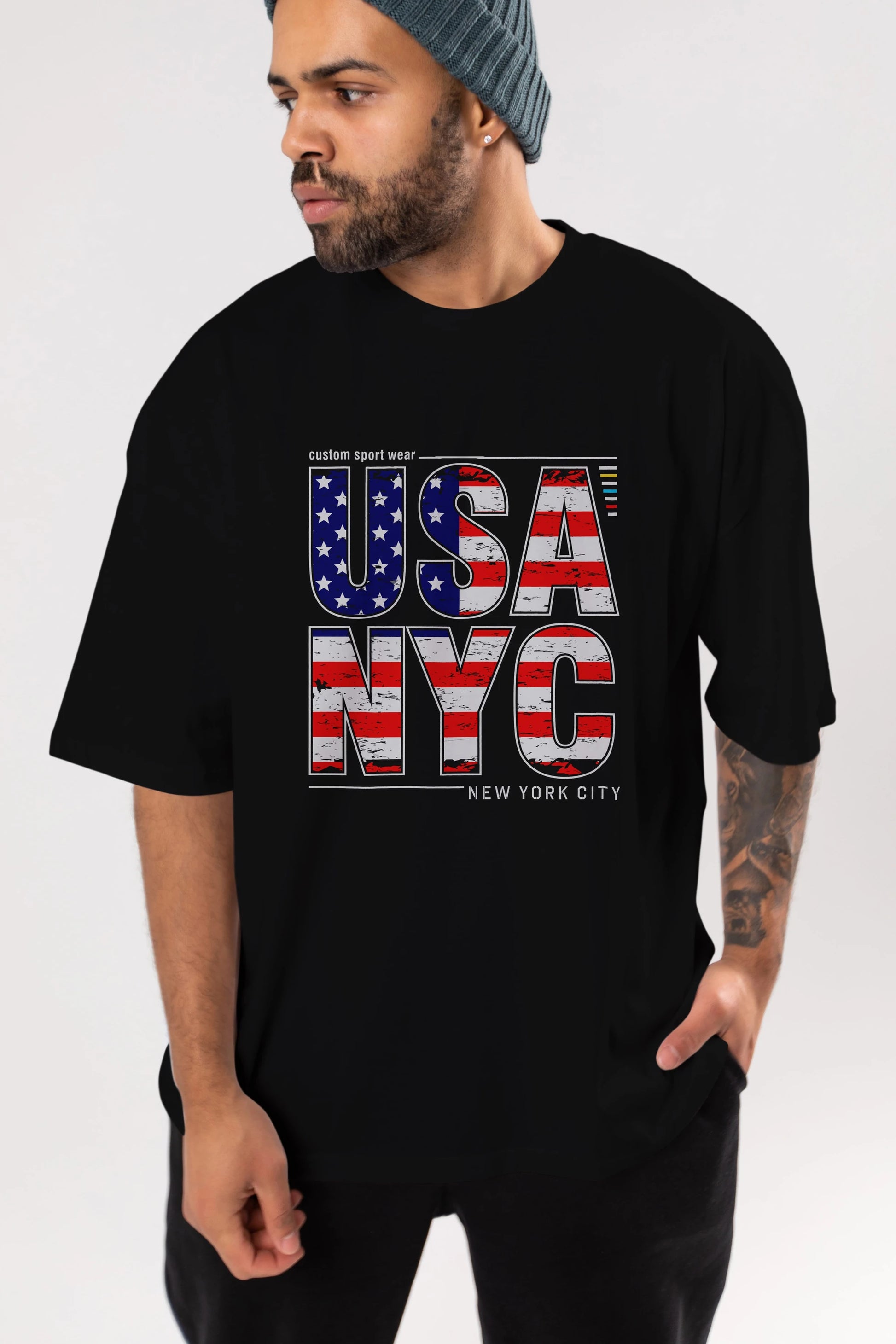Usa NYC Ön Baskılı Oversize t-shirt Erkek Kadın Unisex