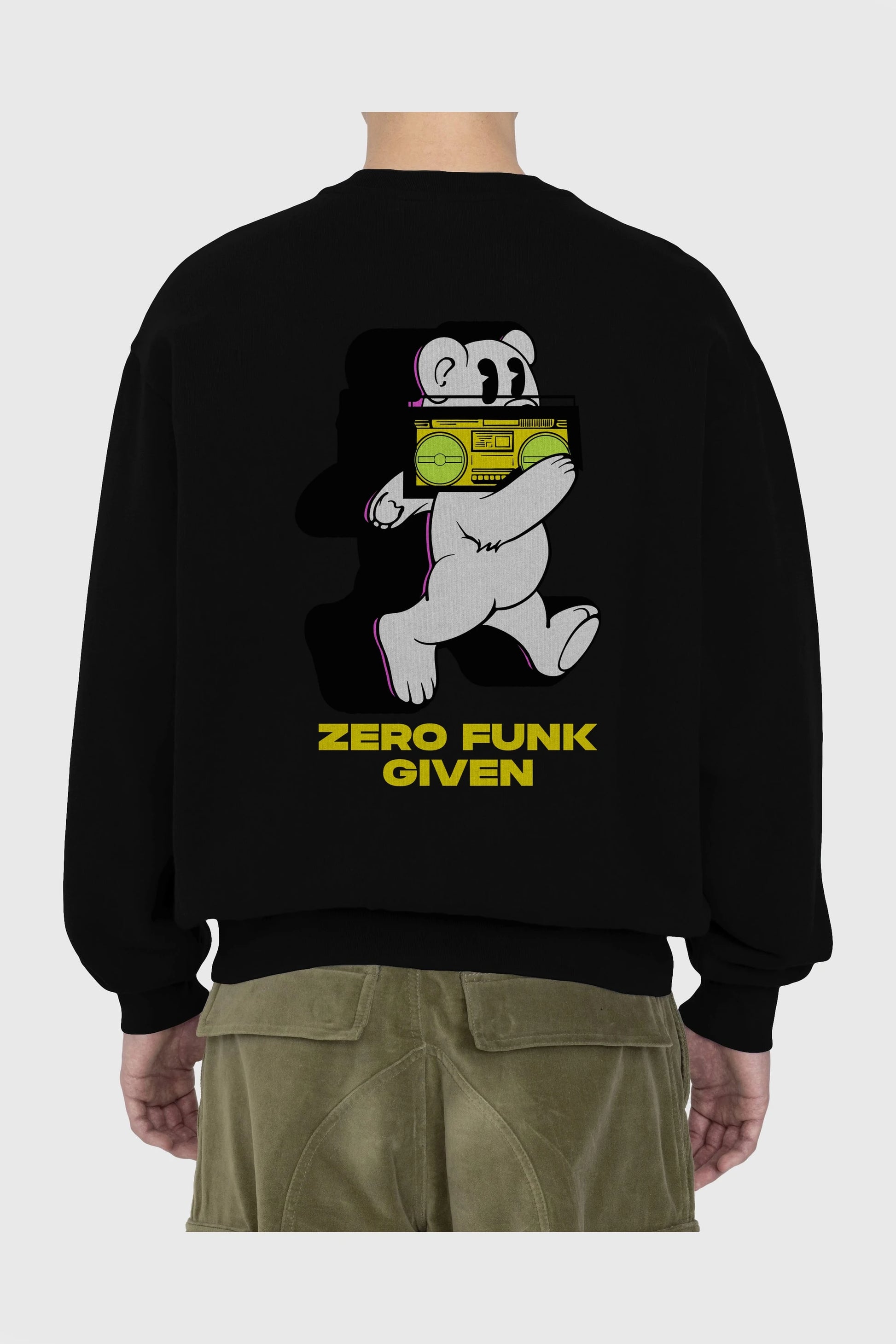 Zero Funk Given Bear Arka Baskılı Oversize Sweatshirt Erkek Kadın Unisex