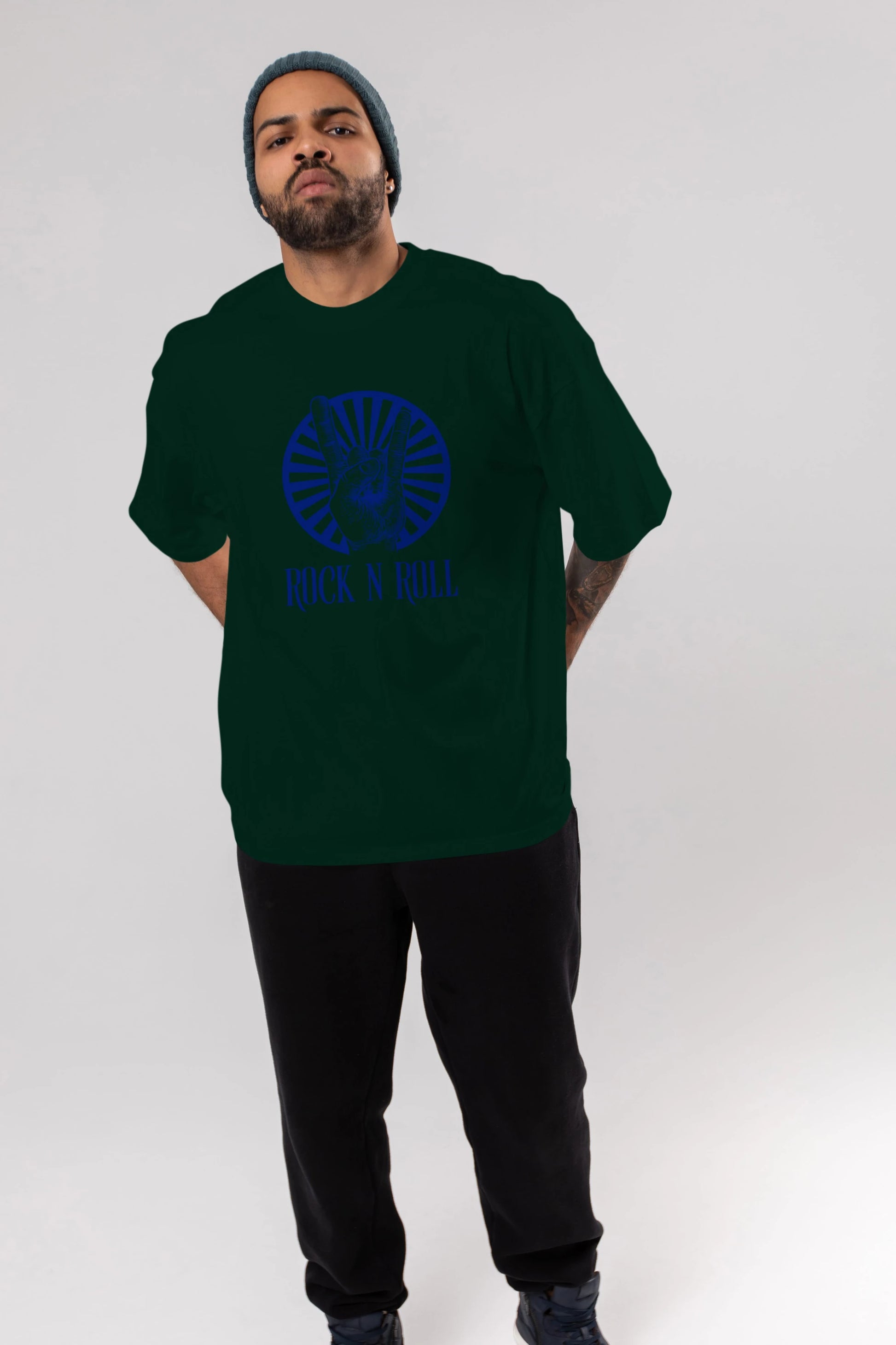 Rock N Roll Yazılı Ön Baskılı Oversize t-shirt Erkek Kadın Unisex