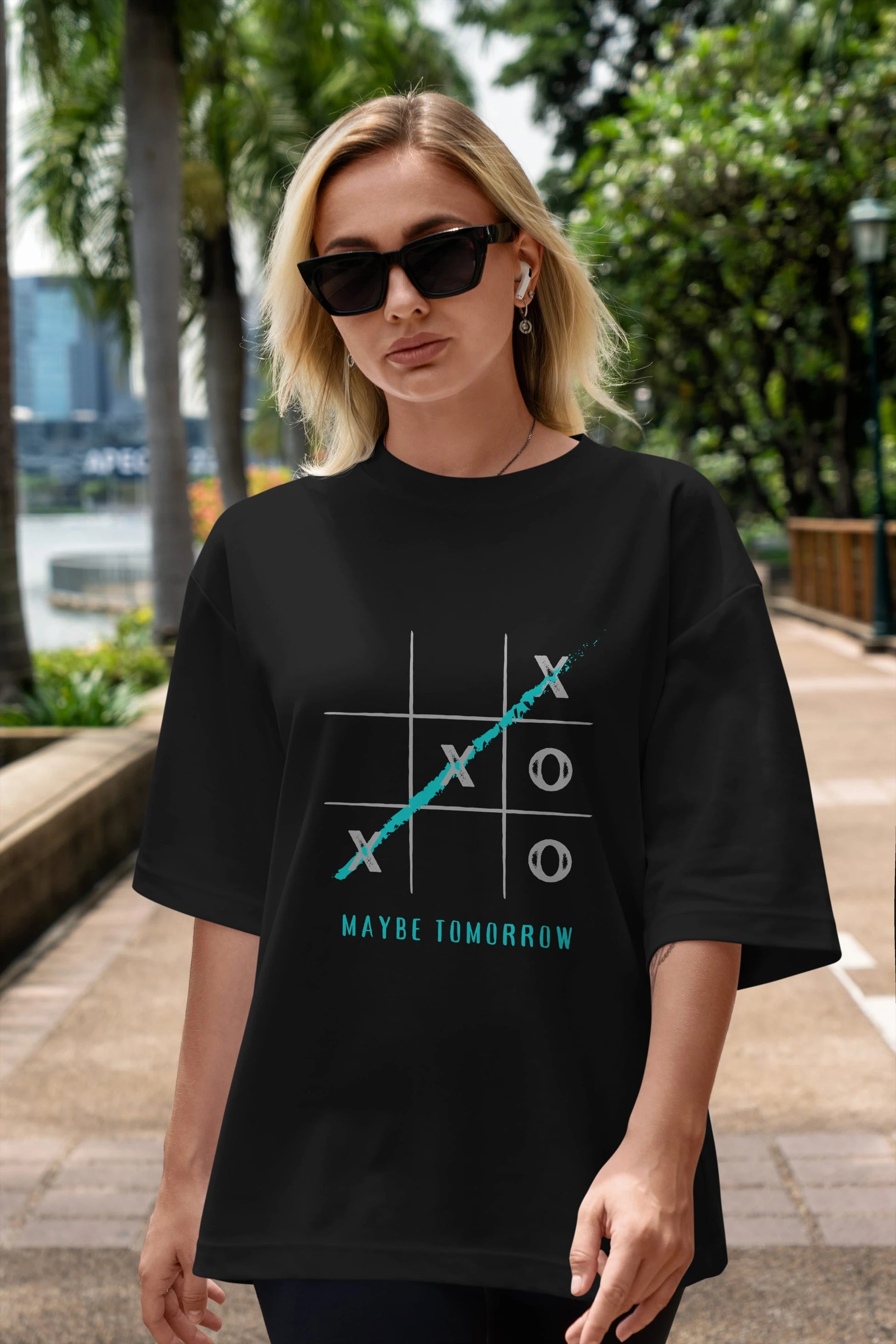 Maybe Tomorrow Yazılı Ön Baskılı Oversize t-shirt Erkek Kadın Unisex