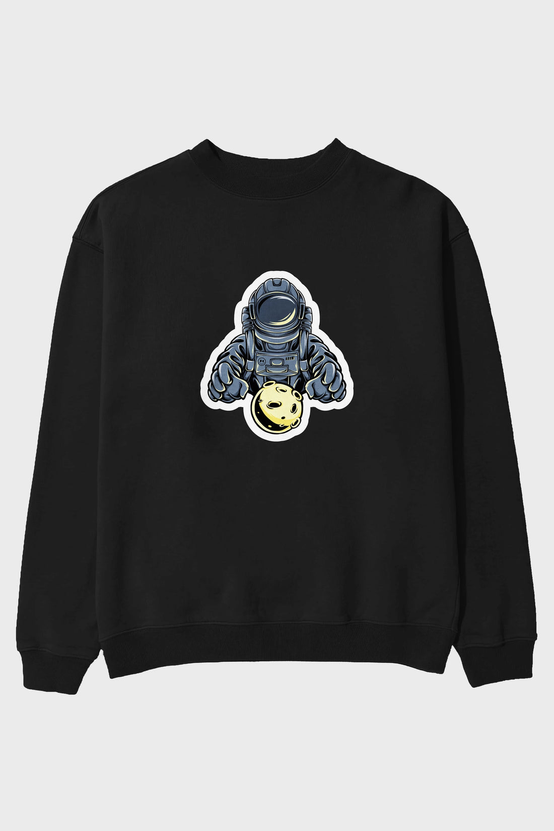 Astromoon sticker Ön Baskılı Oversize Sweatshirt Erkek Kadın Unisex