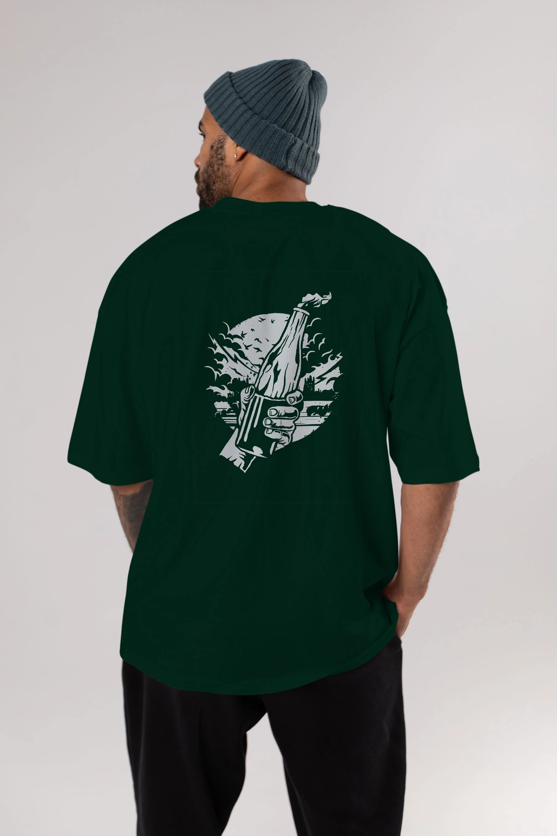 Molotov Cocktail Arka Baskılı Oversize t-shirt Erkek Kadın Unisex %100 Pamuk