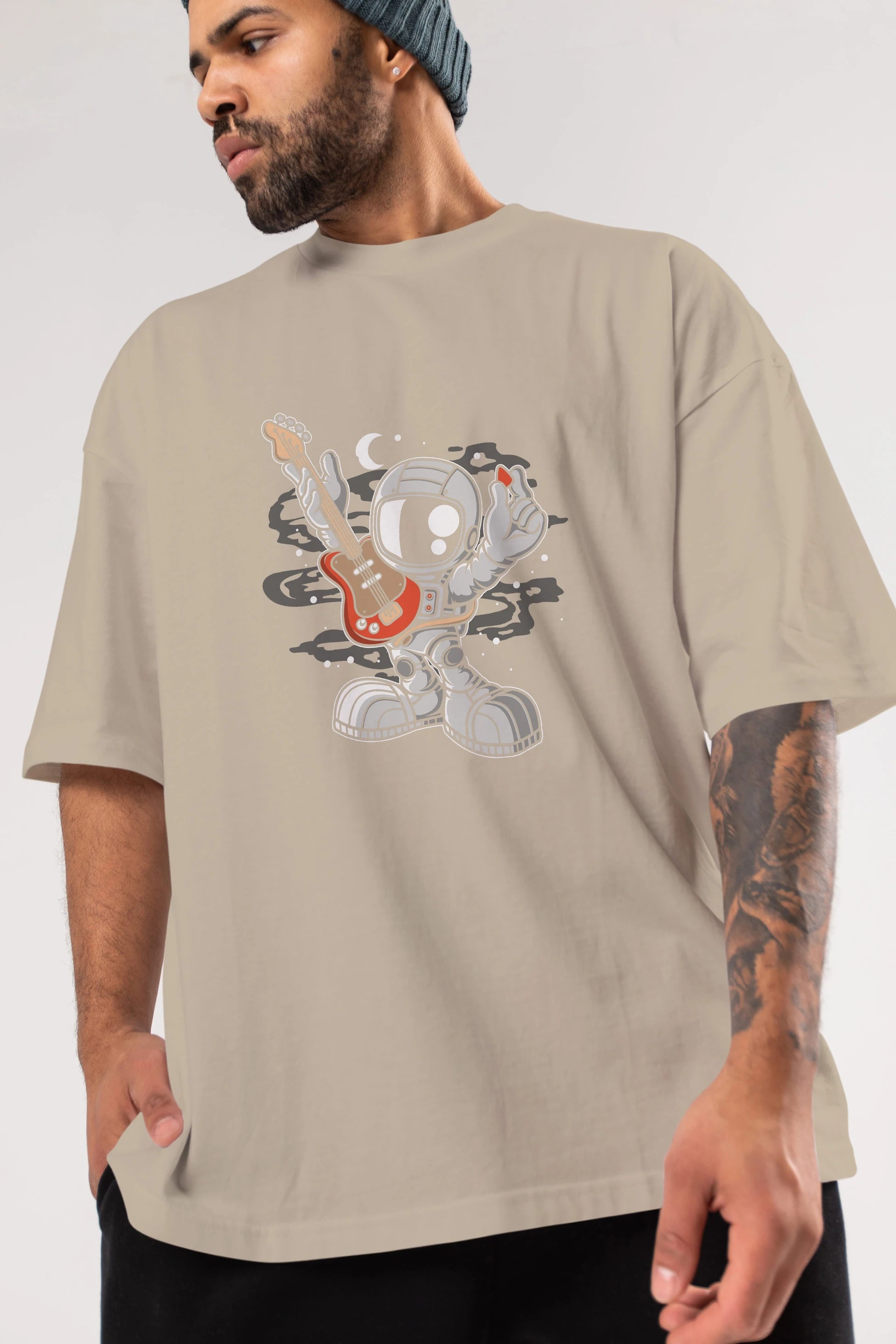 Astronaut Guitar Ön Baskılı Oversize t-shirt Erkek Kadın Unisex