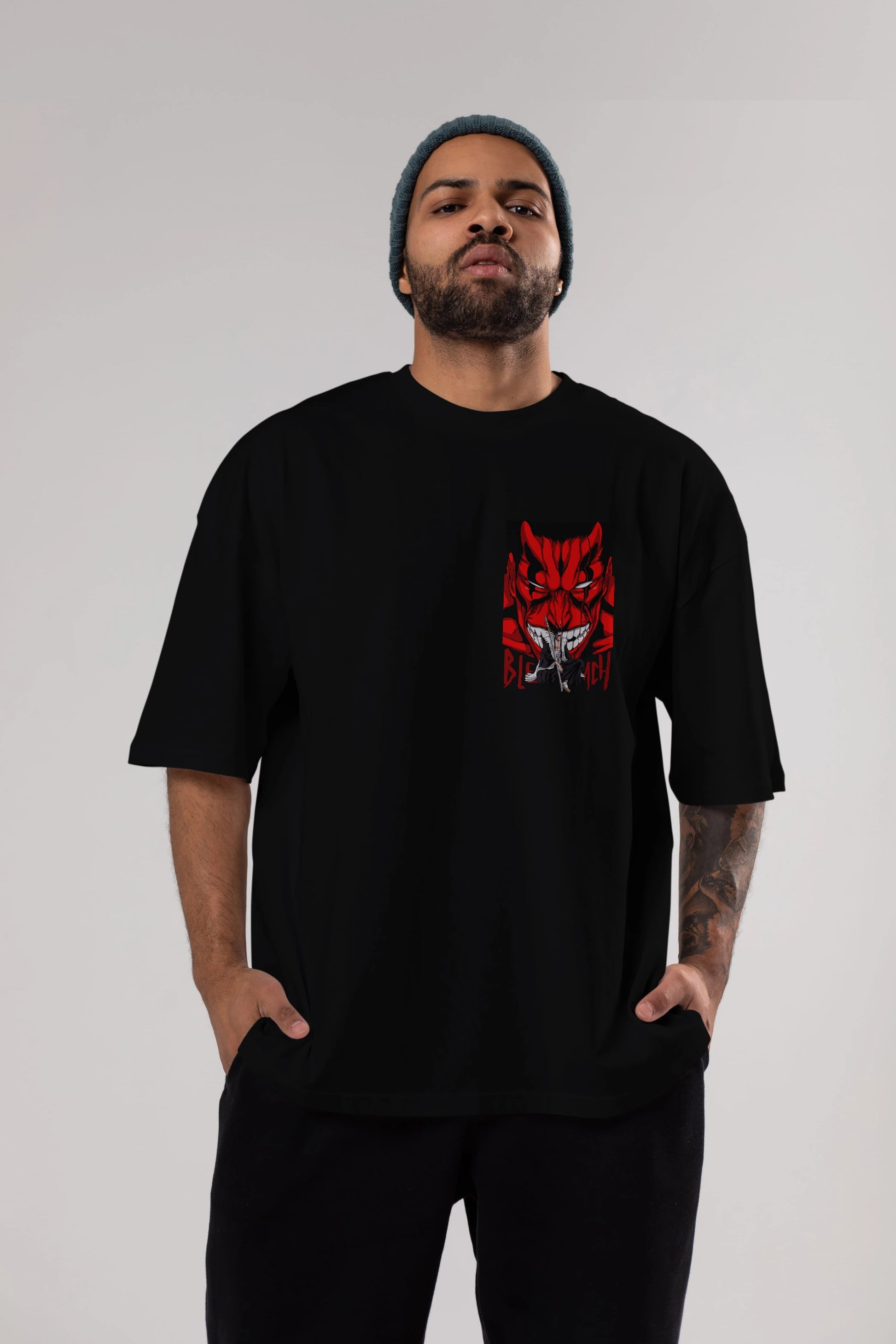 KENPACHI ZARAKI BLEACH Ön Sol Baskılı Oversize t-shirt Erkek Kadın Unisex %100 Pamuk Bisiklet Yaka tişort