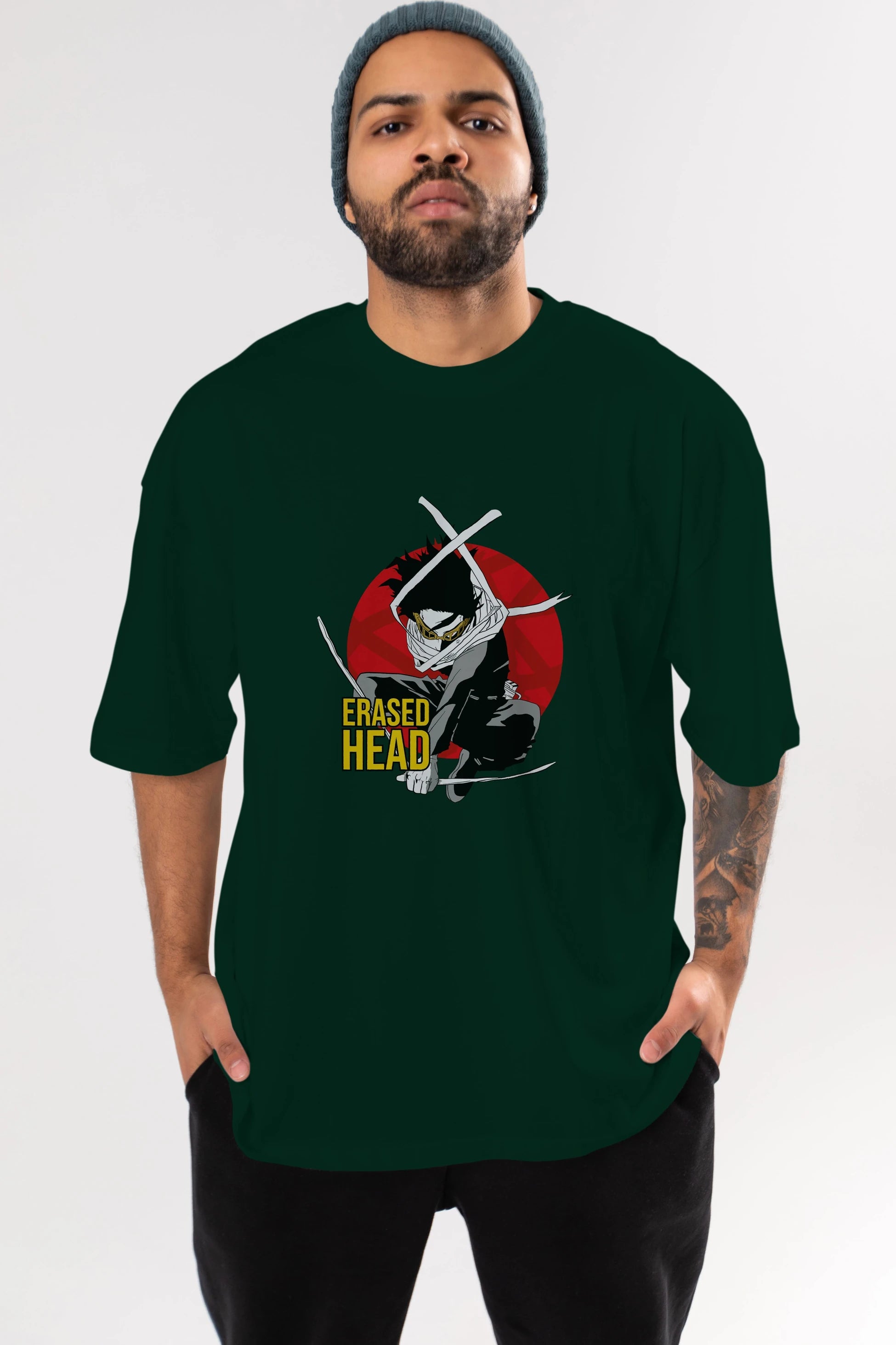 Erased Head Anime Ön Baskılı Oversize t-shirt %100 pamuk Erkek Kadın Unisex