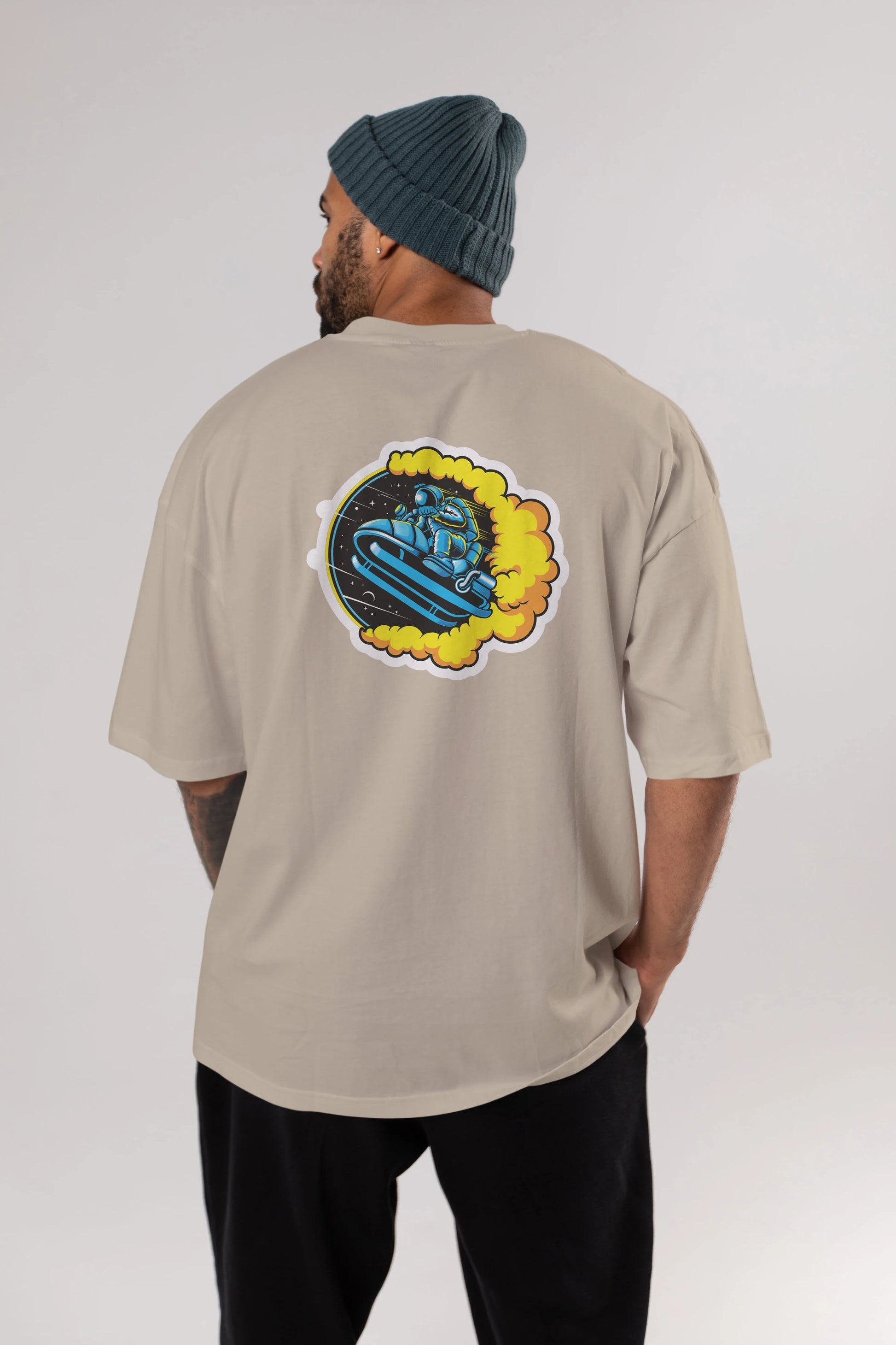 Astrojump with Snowmobile Sticker Arka Baskılı Oversize t-shirt Erkek Kadın Unisex