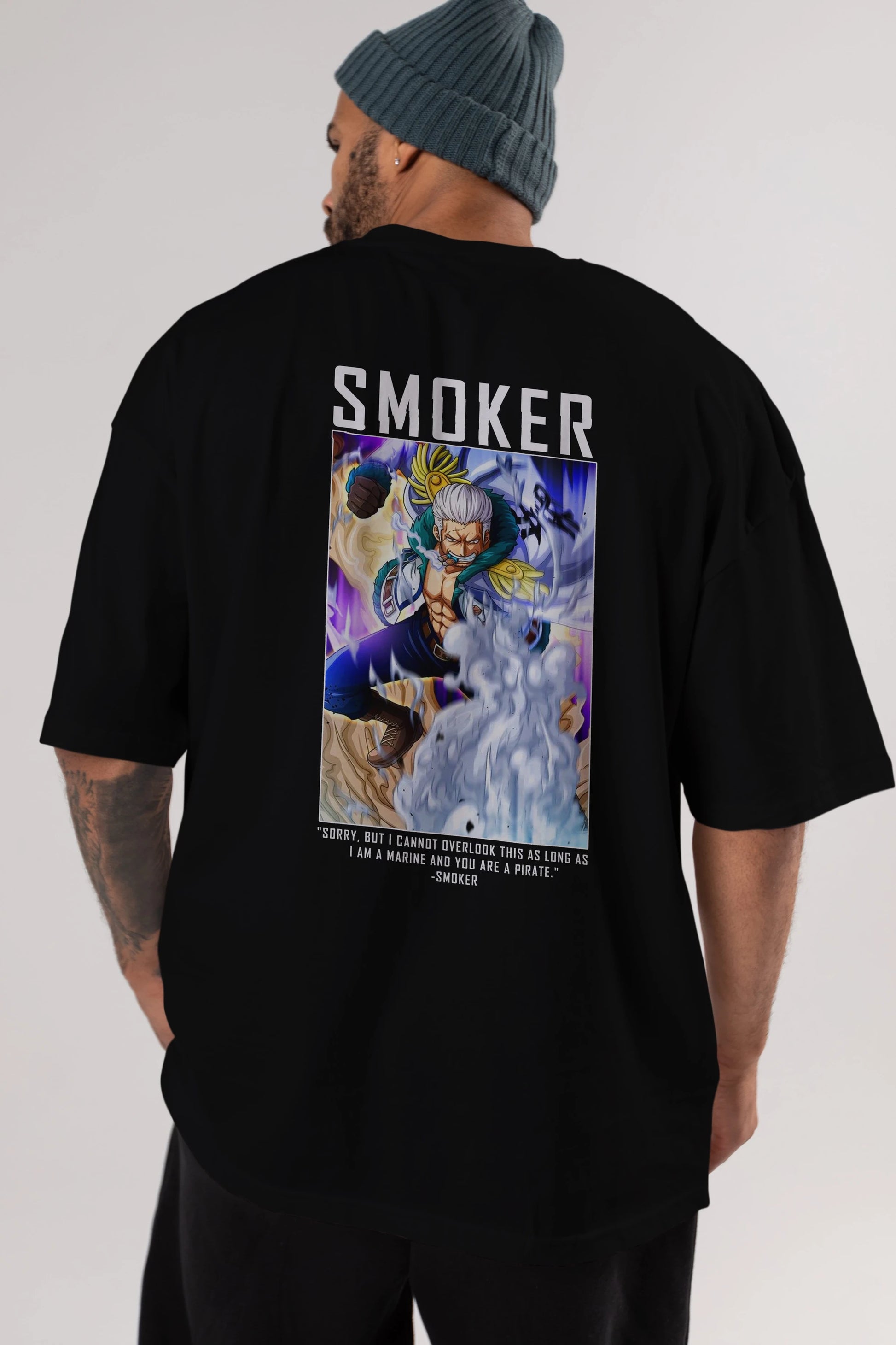 Smoker Anime Arka Baskılı Oversize t-shirt Erkek Kadın Unisex %100 pamuk tişort