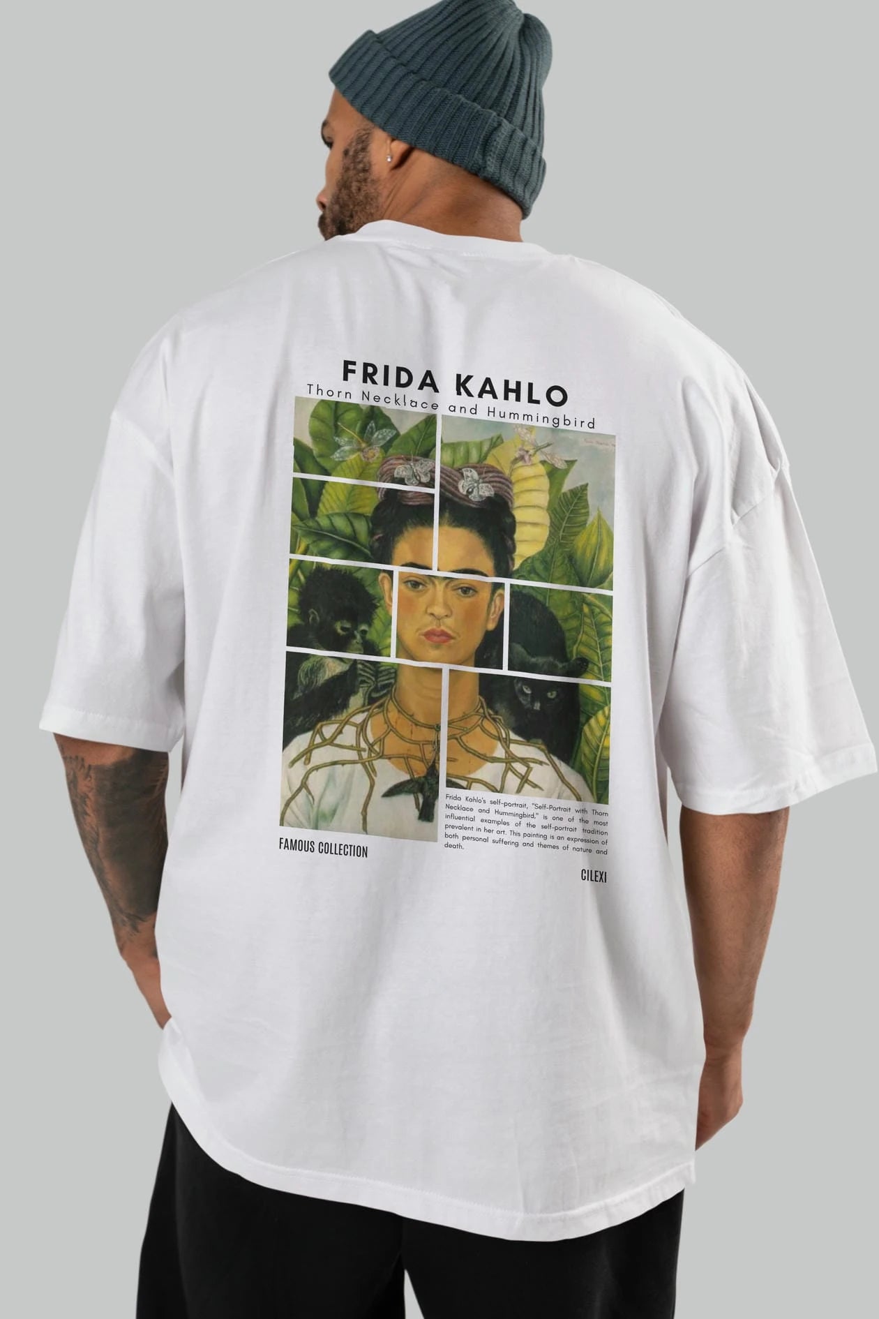 Frida Kahlo Arka Baskılı Oversize t-shirt Erkek Kadın Bisiklet Yaka Pamuk tişort
