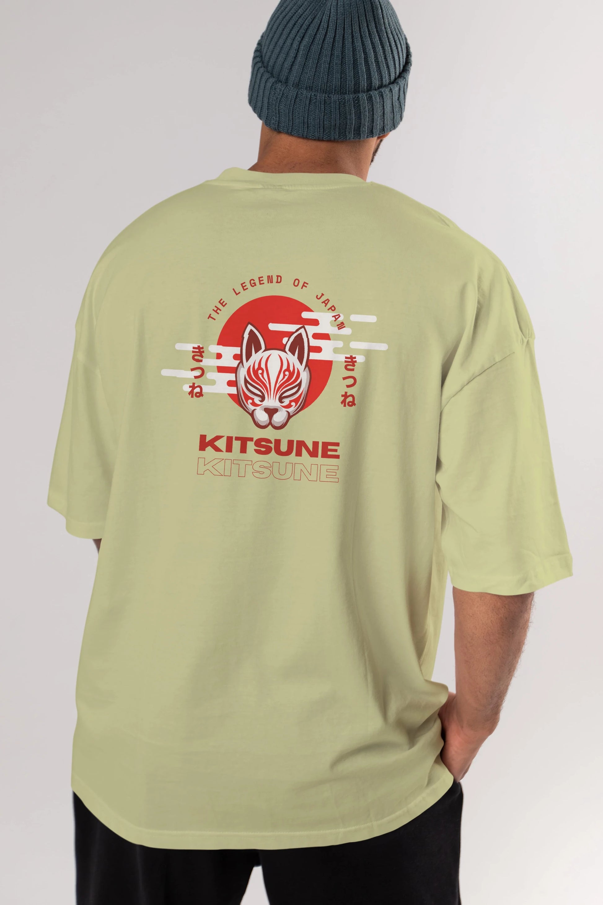 Kitsune Mask Arka Baskılı Oversize t-shirt Erkek Kadın Unisex