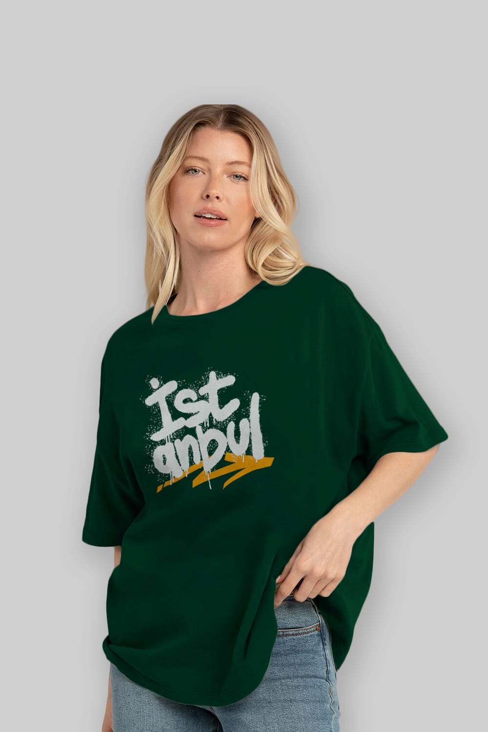 istanbul Yazılı Ön Baskılı Oversize t-shirt Erkek Kadın Unisex