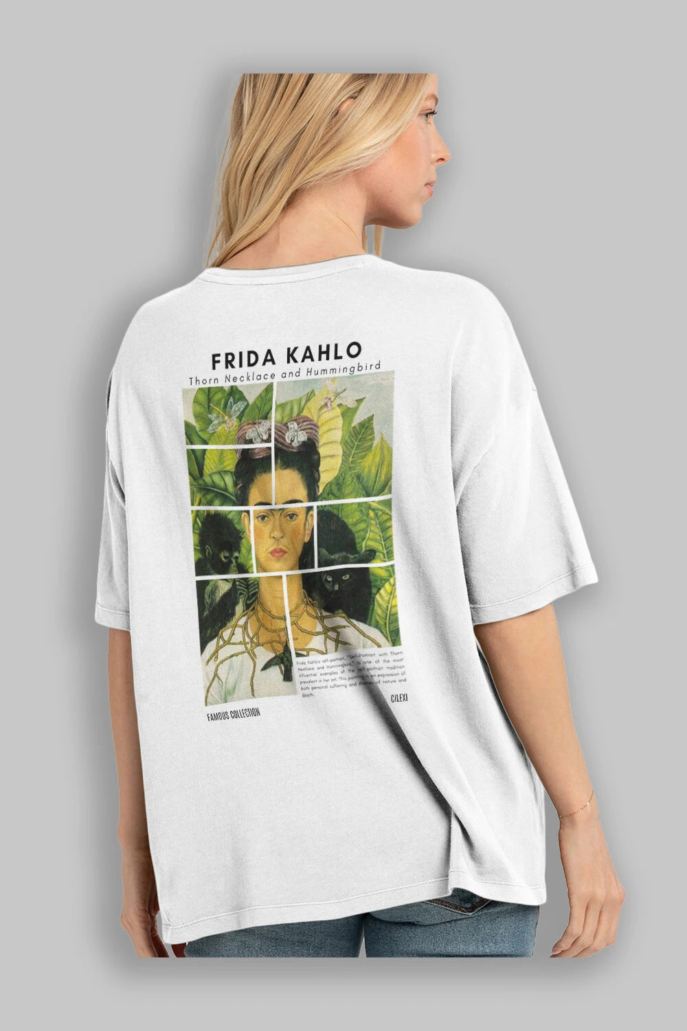 Frida Kahlo Arka Baskılı Oversize t-shirt Erkek Kadın Bisiklet Yaka Pamuk tişort