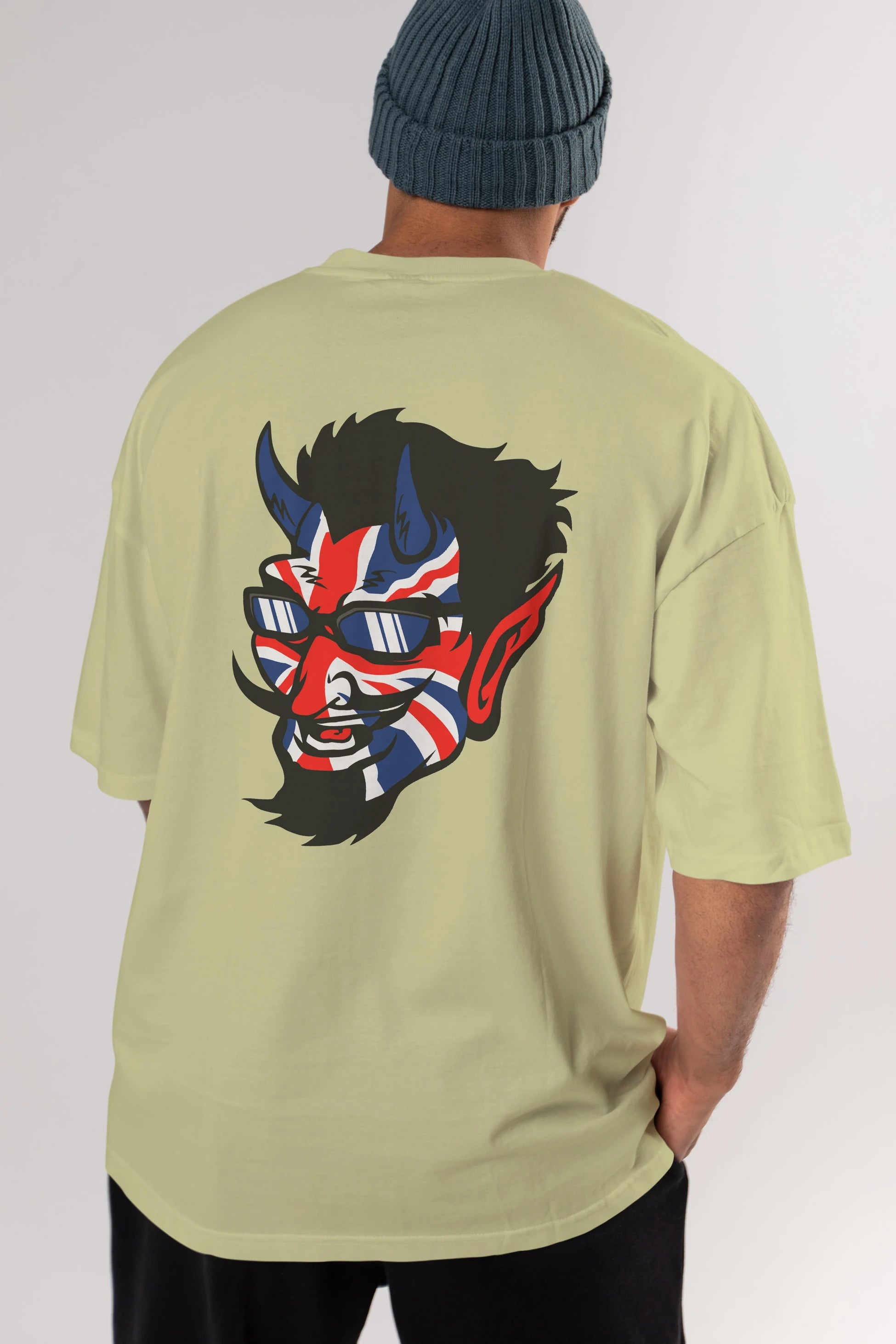 UK Devil Arka Baskılı Oversize t-shirt Erkek Kadın Unisex %100 Pamuk tişort