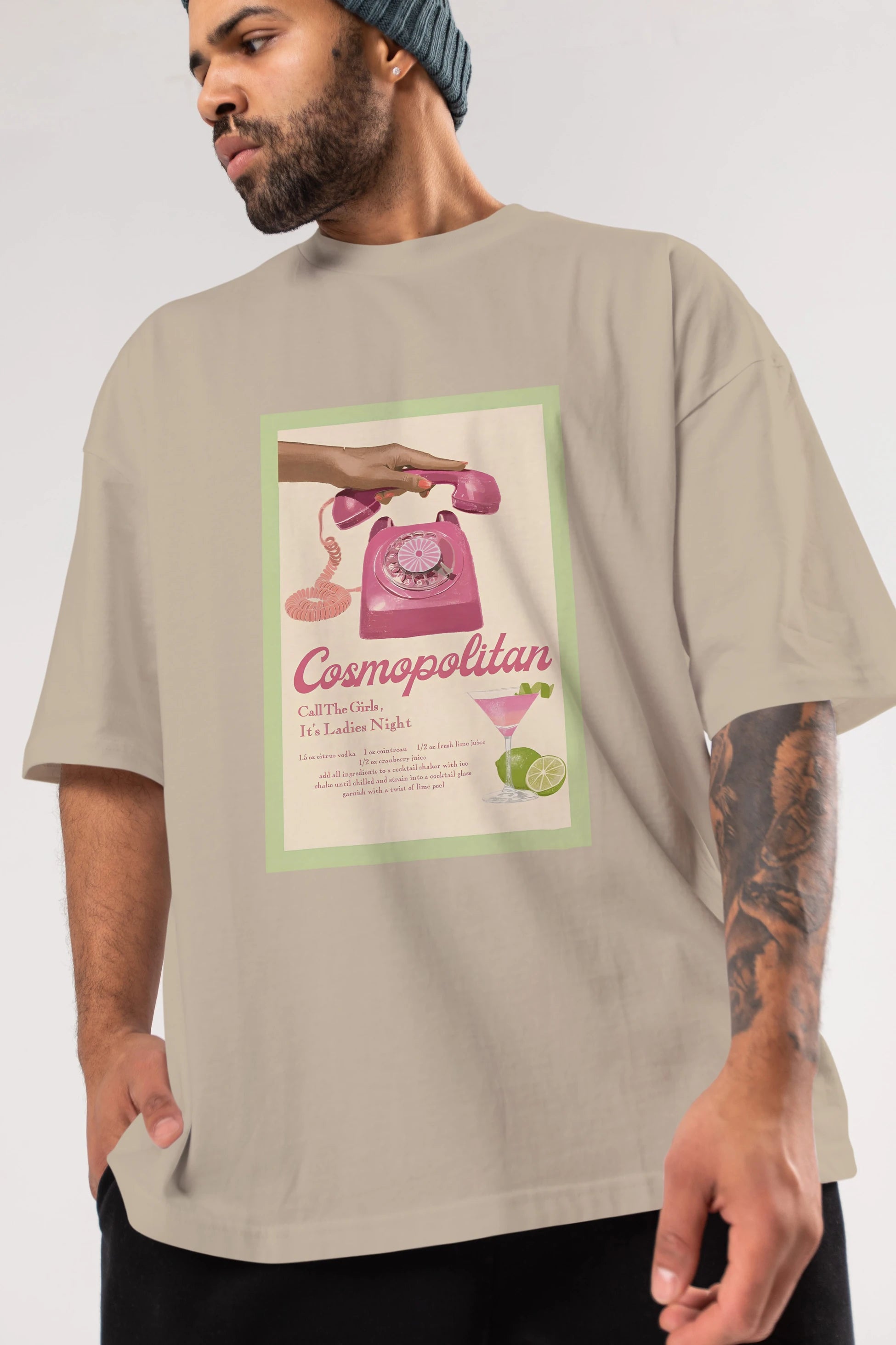 Cosmopolitan 5 Ön Baskılı Oversize t-shirt Erkek Kadın Unisex %100 Pamuk Bisiklet Yaka tişort