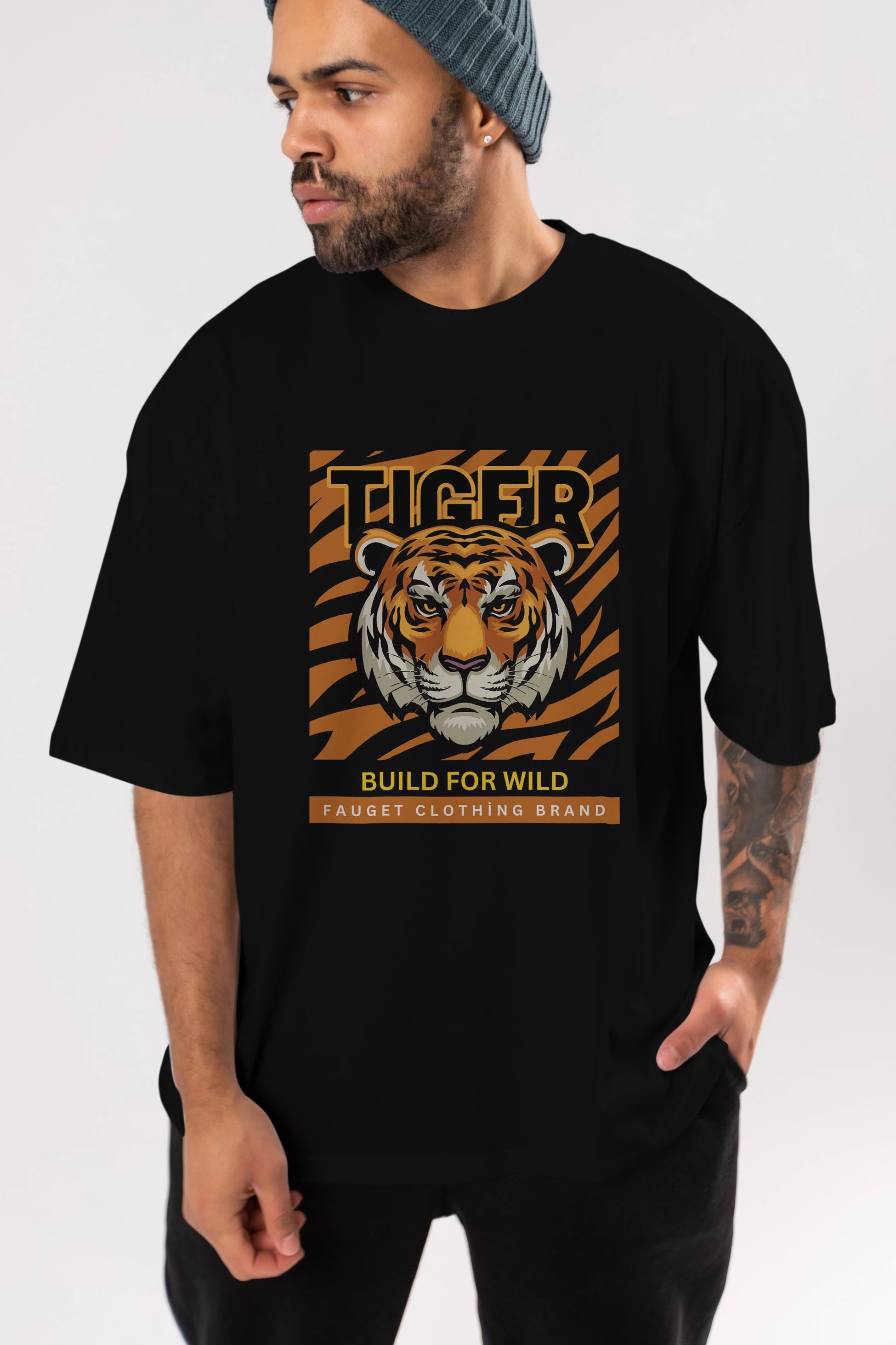Tiger Ön Baskılı Oversize t-shirt Erkek Kadın Unisex