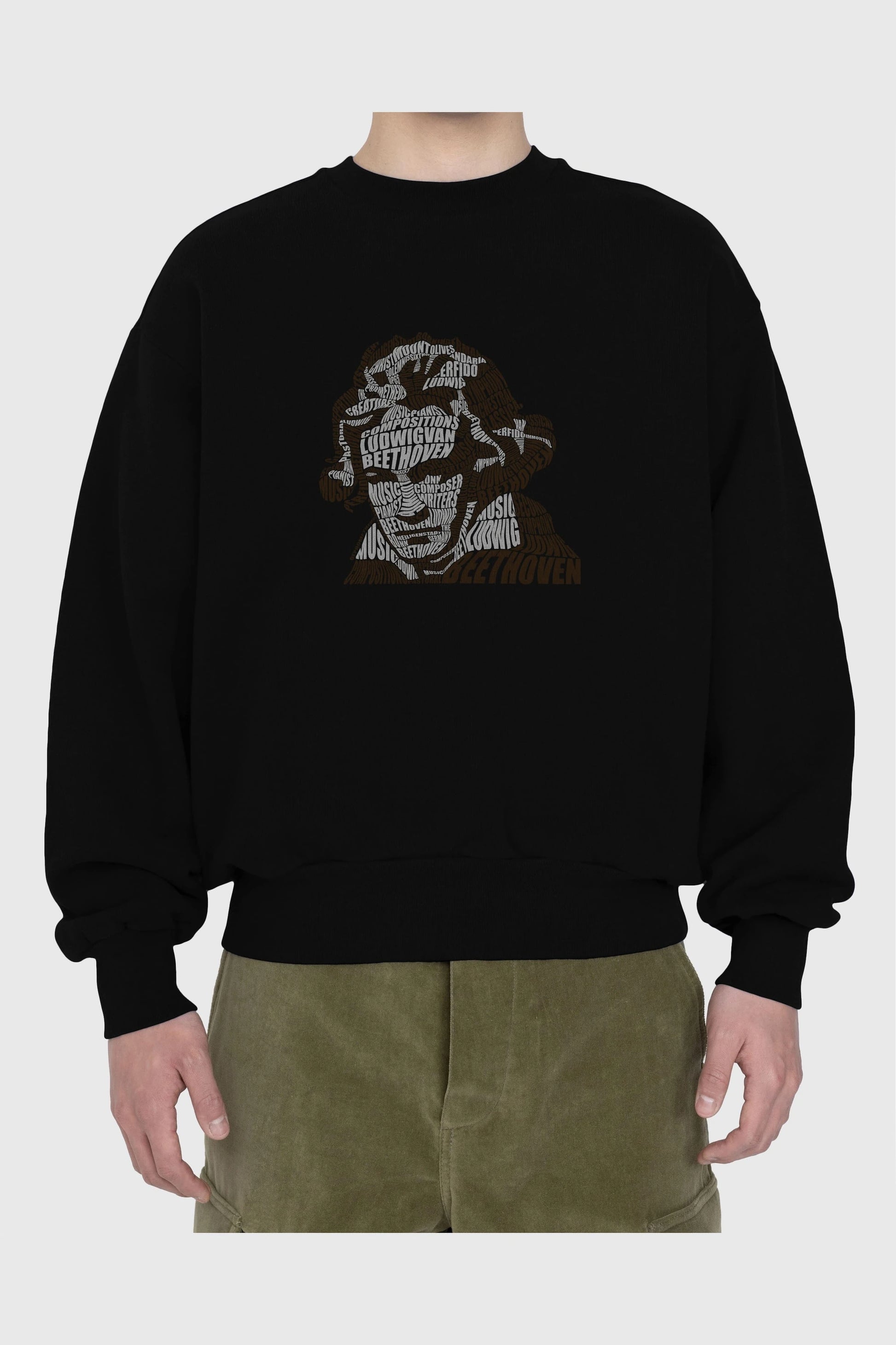 Ludwig van Beethoven Calligram Ön Baskılı Oversize Sweatshirt Erkek Kadın Unisex