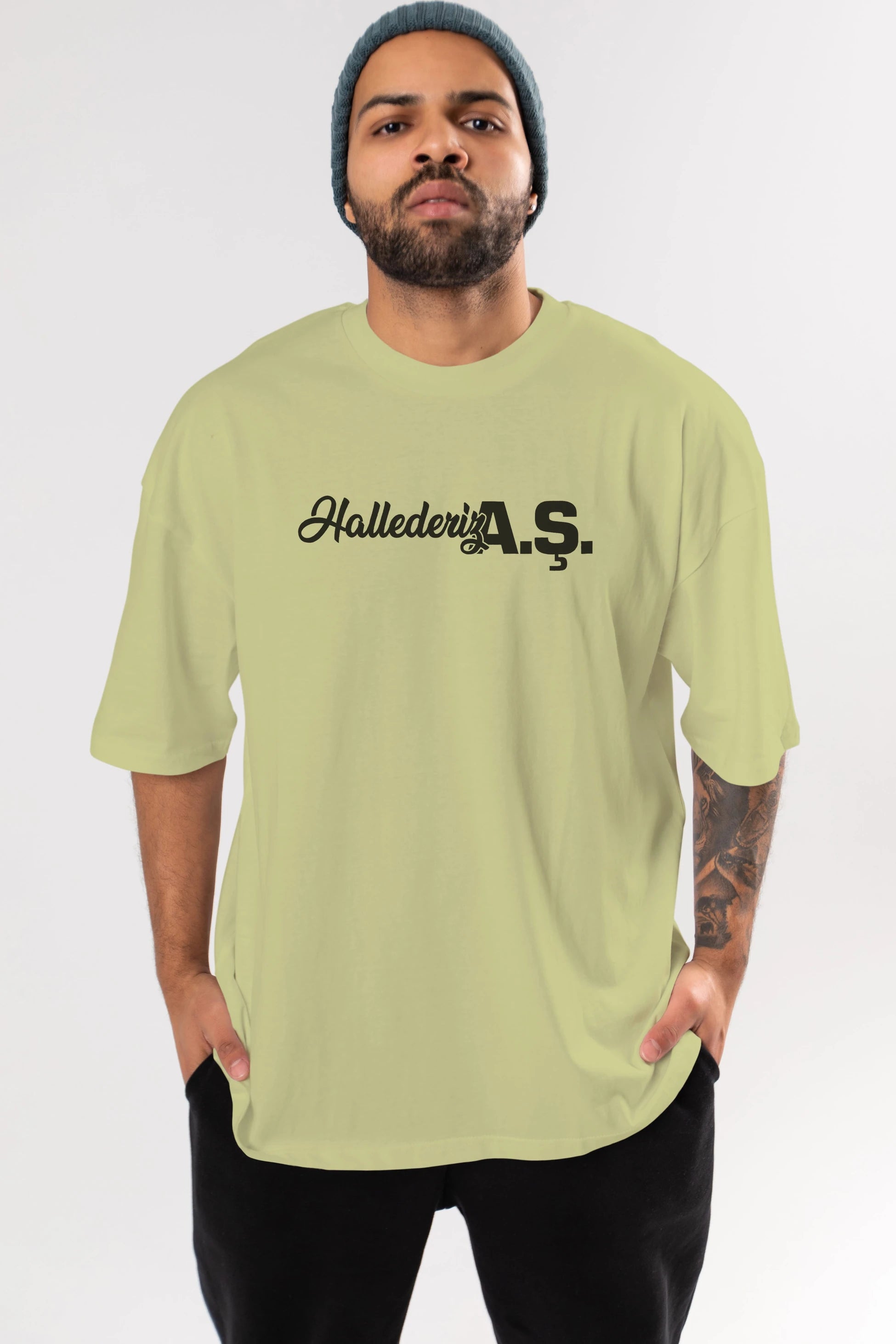 Hallederiz A.Ş Ön Baskılı Oversize t-shirt %100 pamuk Erkek Kadın Unisex