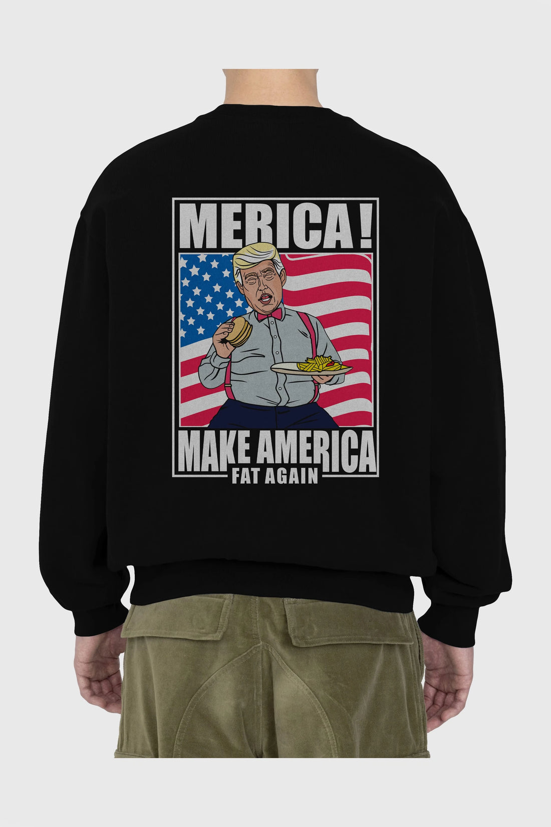 Trump Burger Arka Baskılı Oversize Sweatshirt Erkek Kadın Unisex
