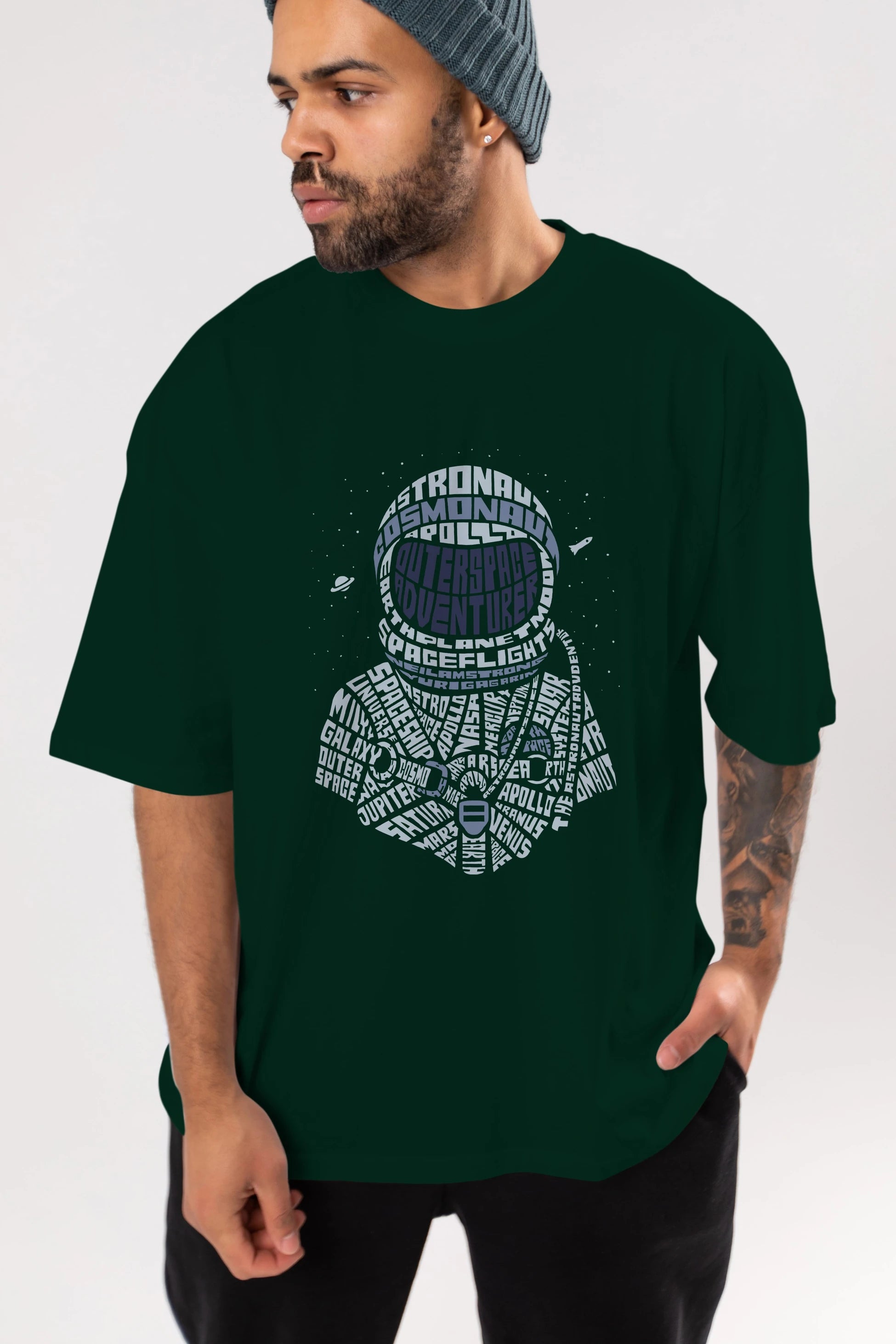Astronaut Ön Baskılı Oversize t-shirt %100 pamuk Erkek Kadın Unisex