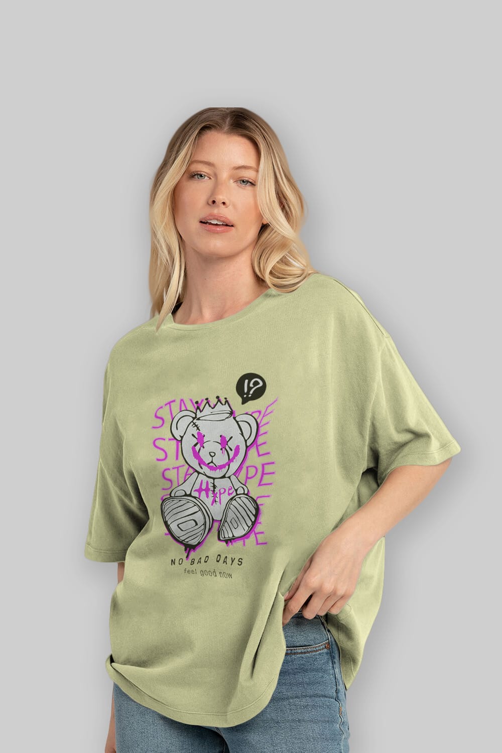 Stay Hype Bear Ön Baskılı Oversize t-shirt Erkek Kadın Unisex