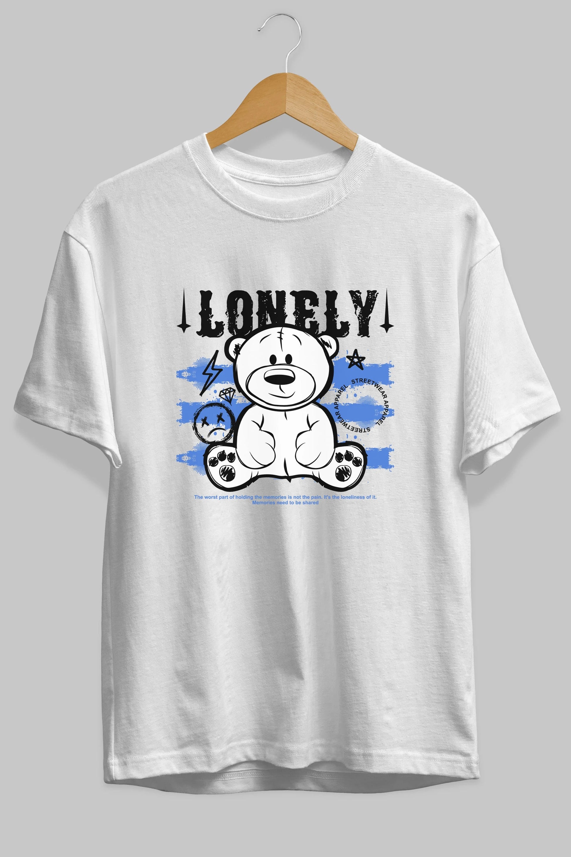 Teddy Bear Lonely Ön Baskılı Oversize t-shirt Erkek Kadın Unisex