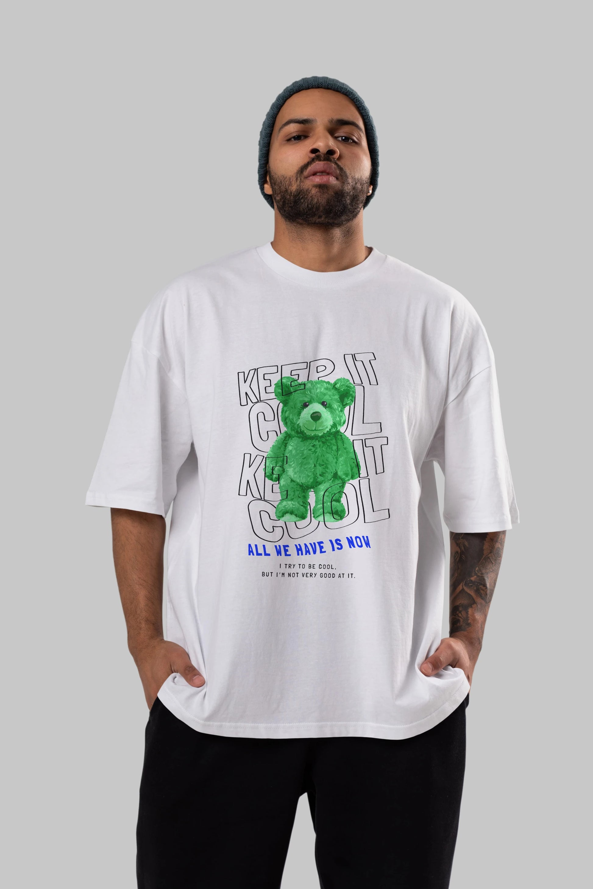 Keep it Cool Bear Ön Baskılı Oversize t-shirt Erkek Kadın Unisex