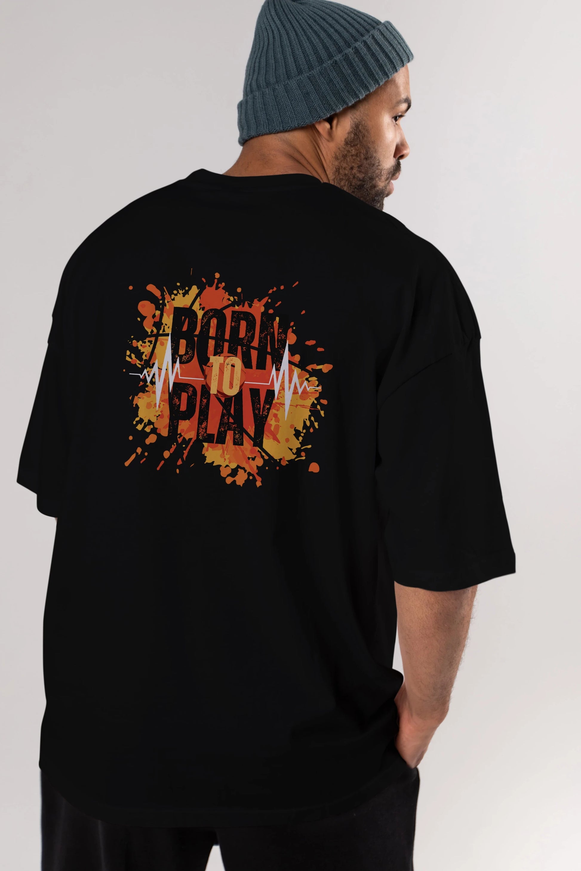Born to Play Yazılı Arka Baskılı Oversize t-shirt Erkek Kadın Unisex