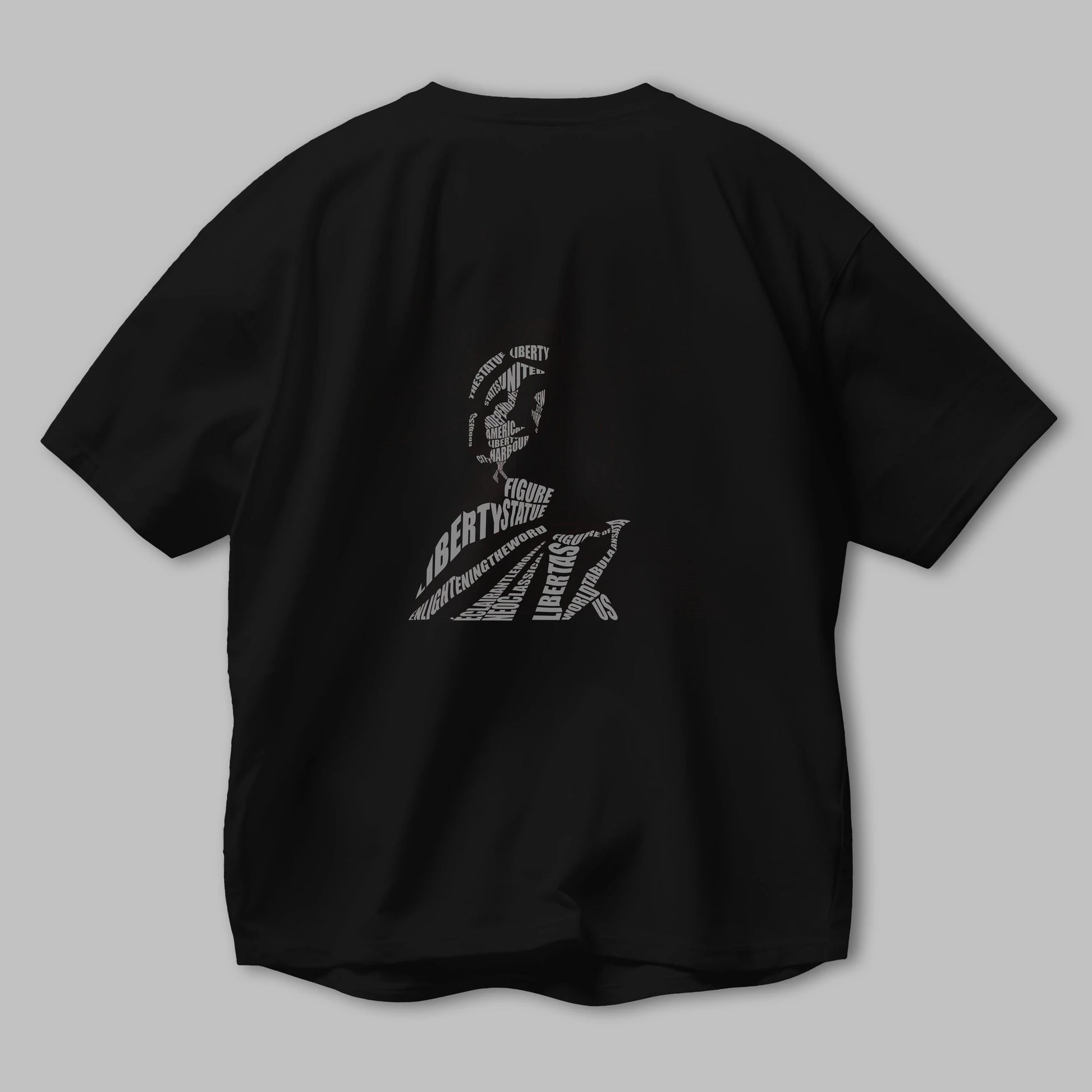 Liberty Statue Calligram Arka Baskılı Oversize t-shirt %100 pamuk Erkek Kadın Unisex