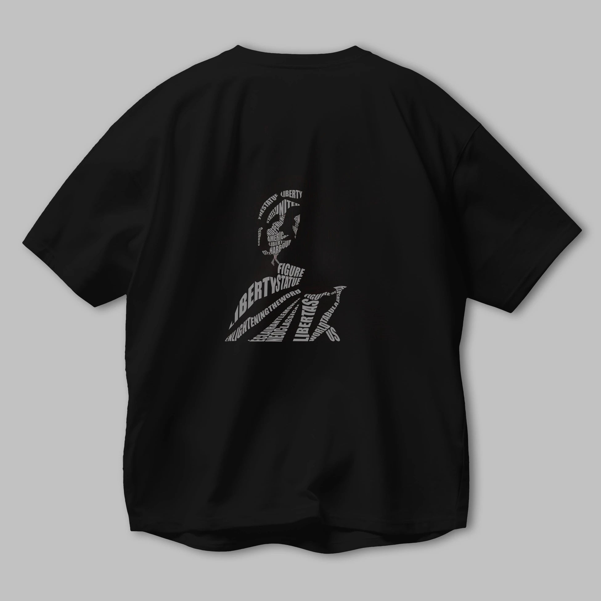 Liberty Statue Calligram Arka Baskılı Oversize t-shirt %100 pamuk Erkek Kadın Unisex