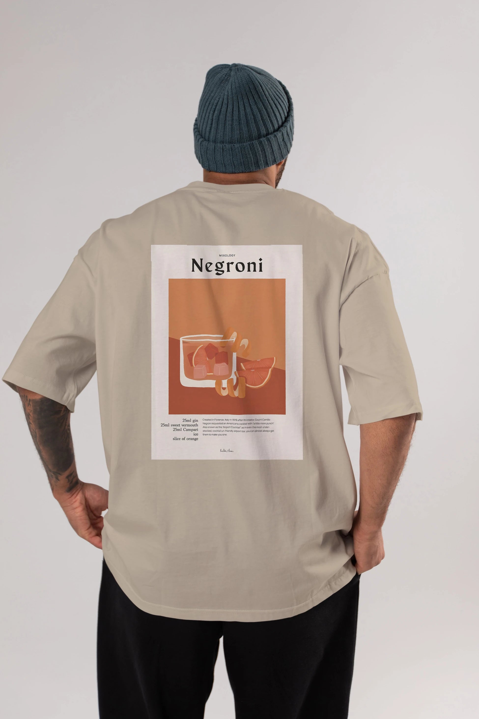 Mixology Negroni Arka Baskılı Oversize t-shirt Erkek Kadın Unisex %100 Pamuk Bisiklet Yaka tişort